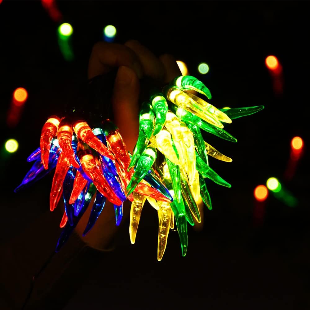 Guirnalda de luces solares de Navidad para exteriores, 50 luces LED multicolor con luces de árbol de Navidad, luces solares de jardín para cocina,
