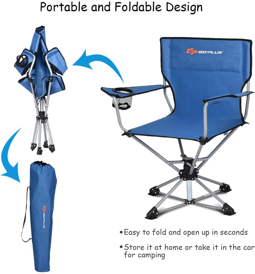 COSTWAY Silla de camping giratoria portátil plegable rotación libre de 360  para pesca de picnic