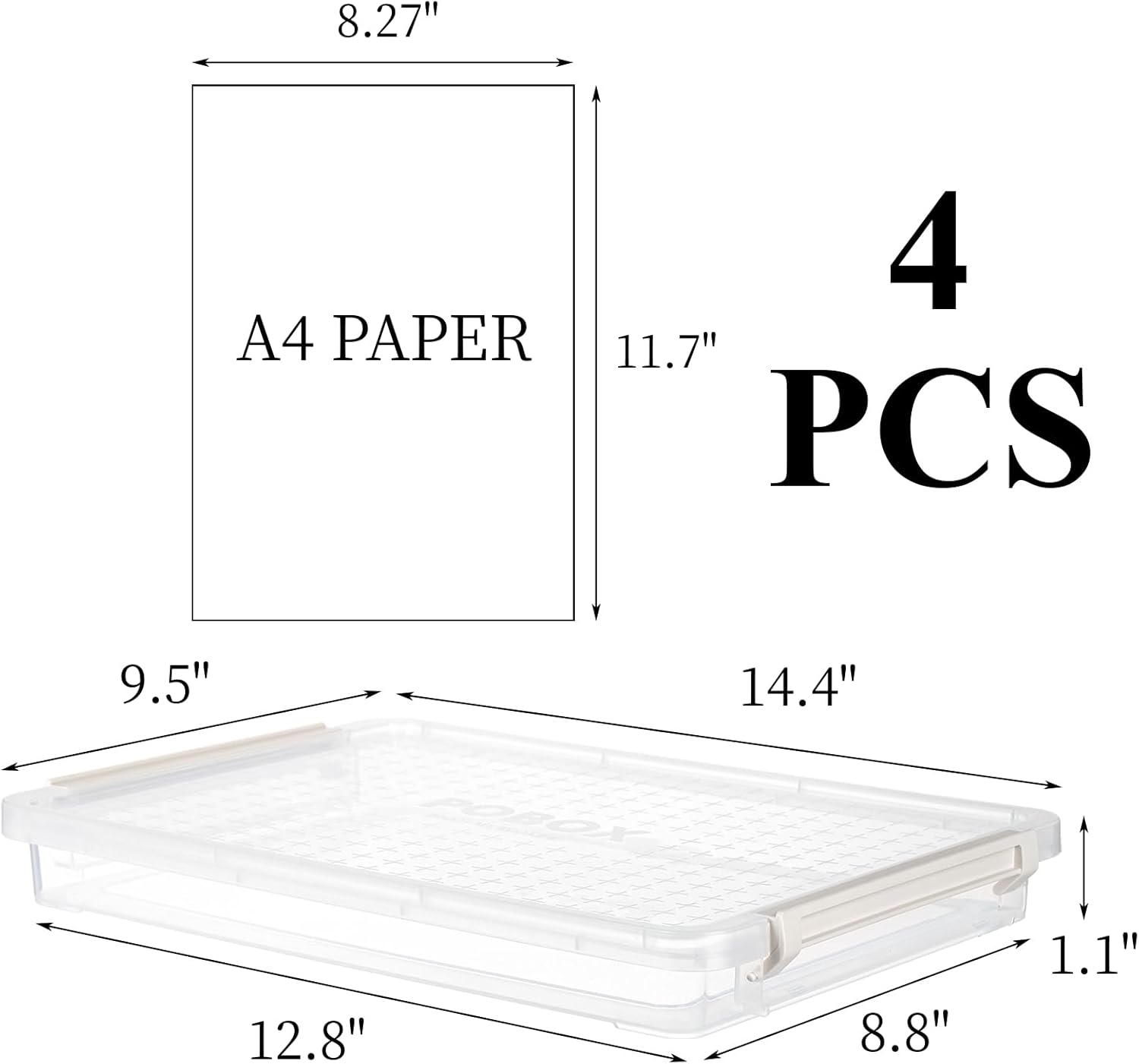 Hiceeden Paquete de 4 cajas de almacenamiento de documentos de plástico con 1 tapa, caja de archivos transparente apilable con hebilla, funda