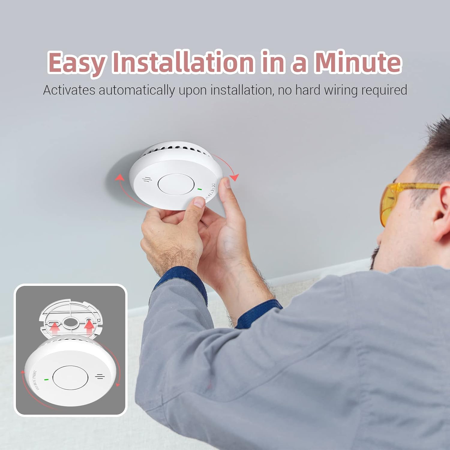Putogesafe Detector de humo inalámbrico interconectado, alarma de humo con 10 años de duración de la batería, alarma contra incendios con botón