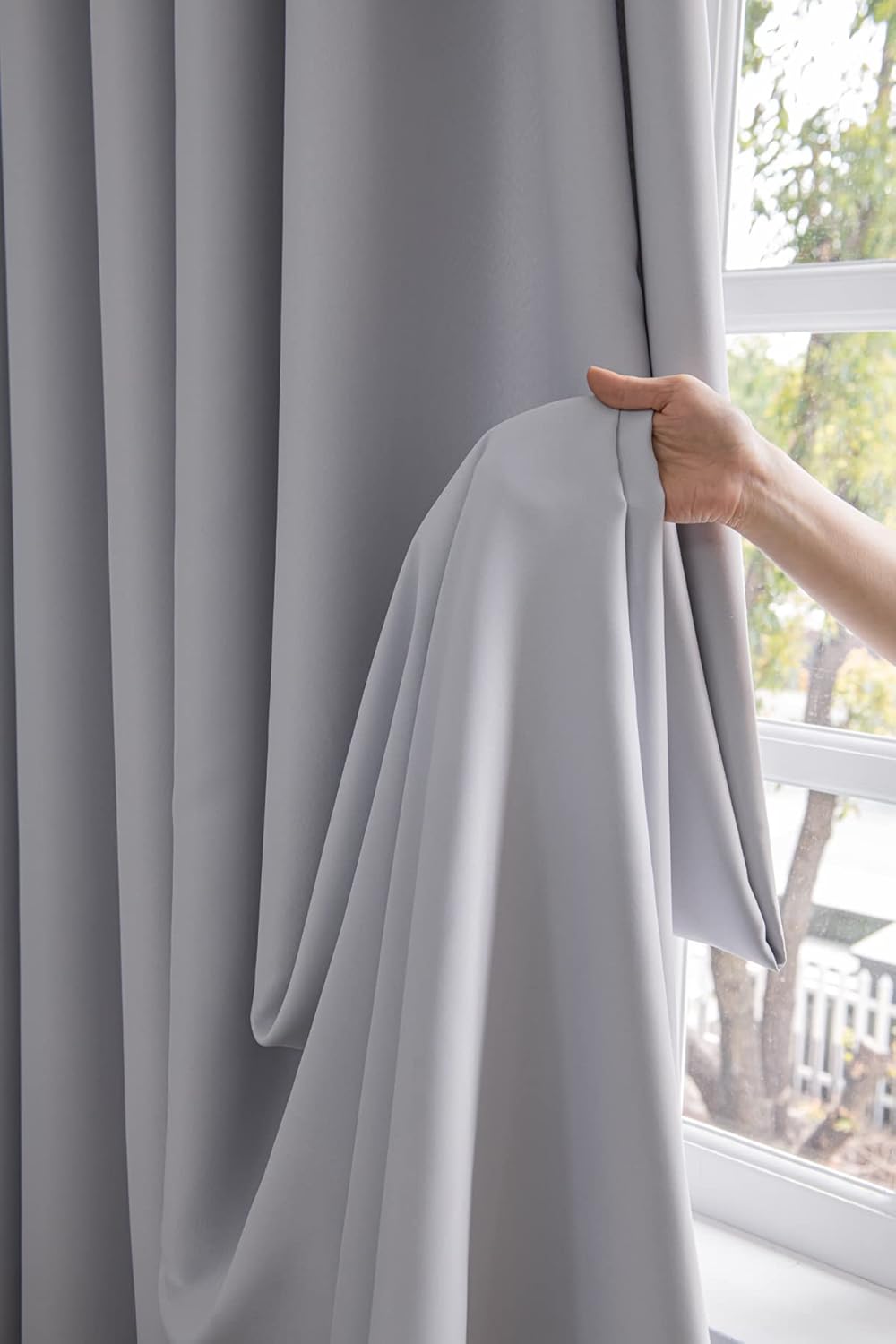 MOONVAN Cortinas opacas 100% blancas grisáceas para ventana para dormitorio, 95 pulgadas de largo, juego de 2 paneles con ojales, cortinas opacas