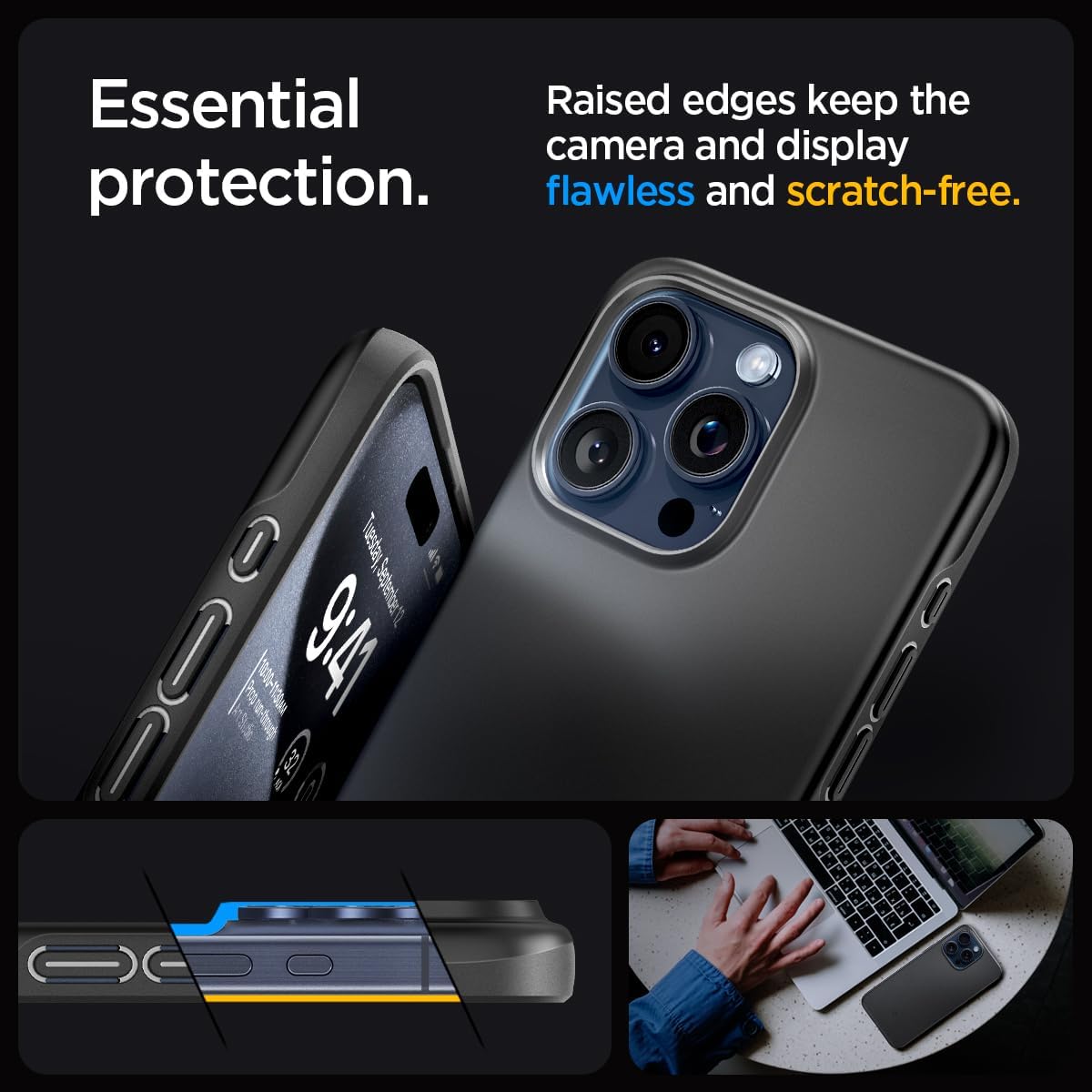 Spigen Funda delgada diseñada para iPhone 15 Pro Max (2023), protección de grado militar, color negro