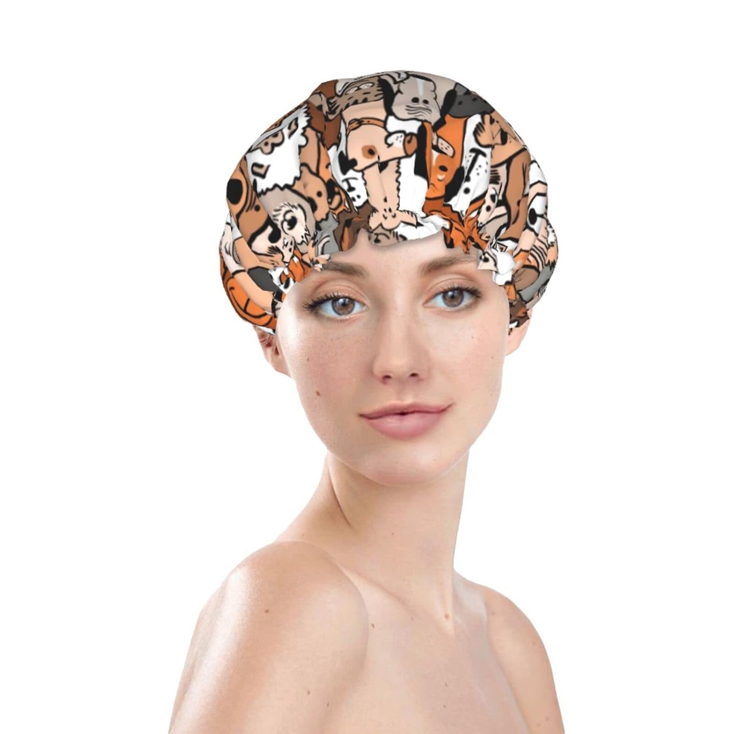 Doodle – Gorro de ducha de perros y gatos para mujer, doble capa impermeable, sombrero de ducha grande diseñado para todos los cabellos