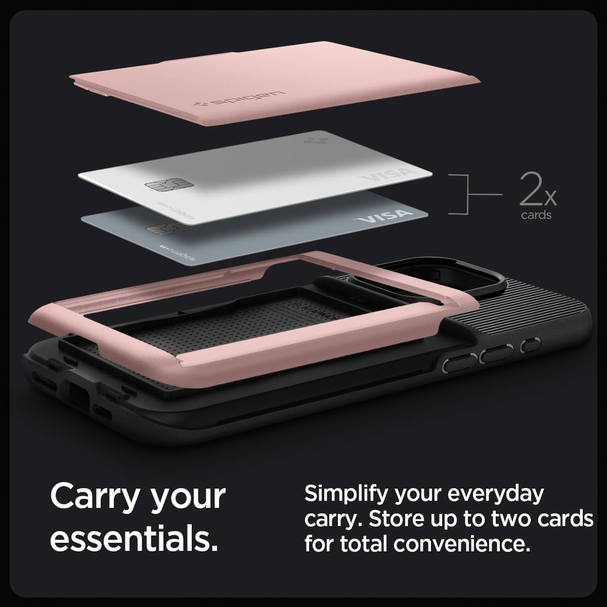 Spigen Slim Armor CS – Funda diseñada para iPhone 15 Pro Max (2023), protección de grado militar tarjetero – oro rosa