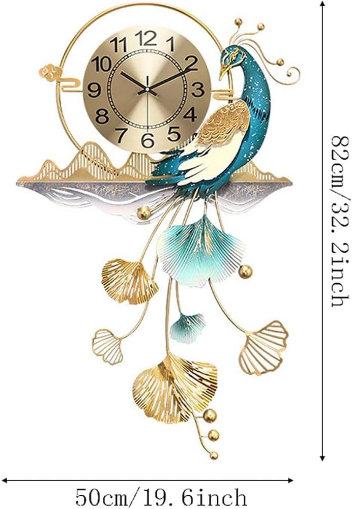Peacock Wall Clock, Decorative Clock, Creative Modern Decoration Clock for Living Room Clock, Silent Wall Watch Quartz 82 * 50cm(32.2 * 19.6inch)