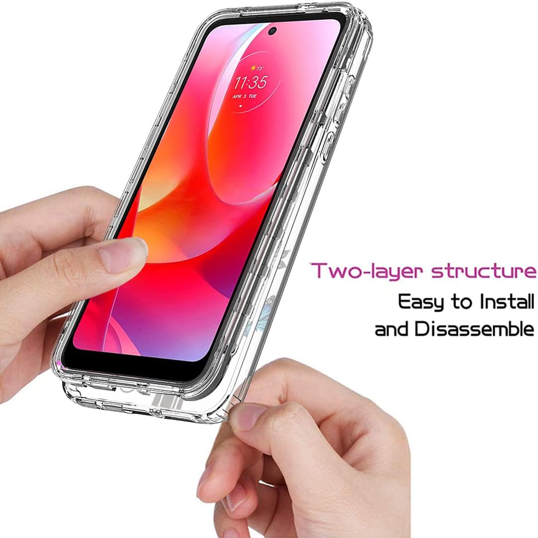 Funda para Moto G Power 2022, XT2165DL con protector de pantalla de vidrio templado, cuerpo completo transparente con protección floral para