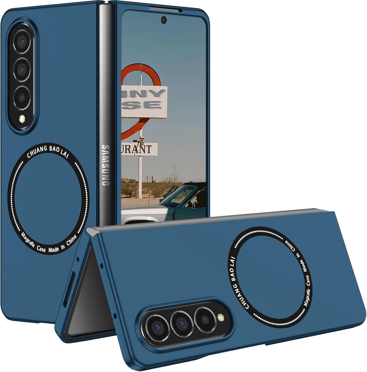 Ephoou Funda de teléfono para Samsung Galaxy Z Fold4 compatible con MagSafe, protección de doble capa de grado militar, a prueba de golpes con funda