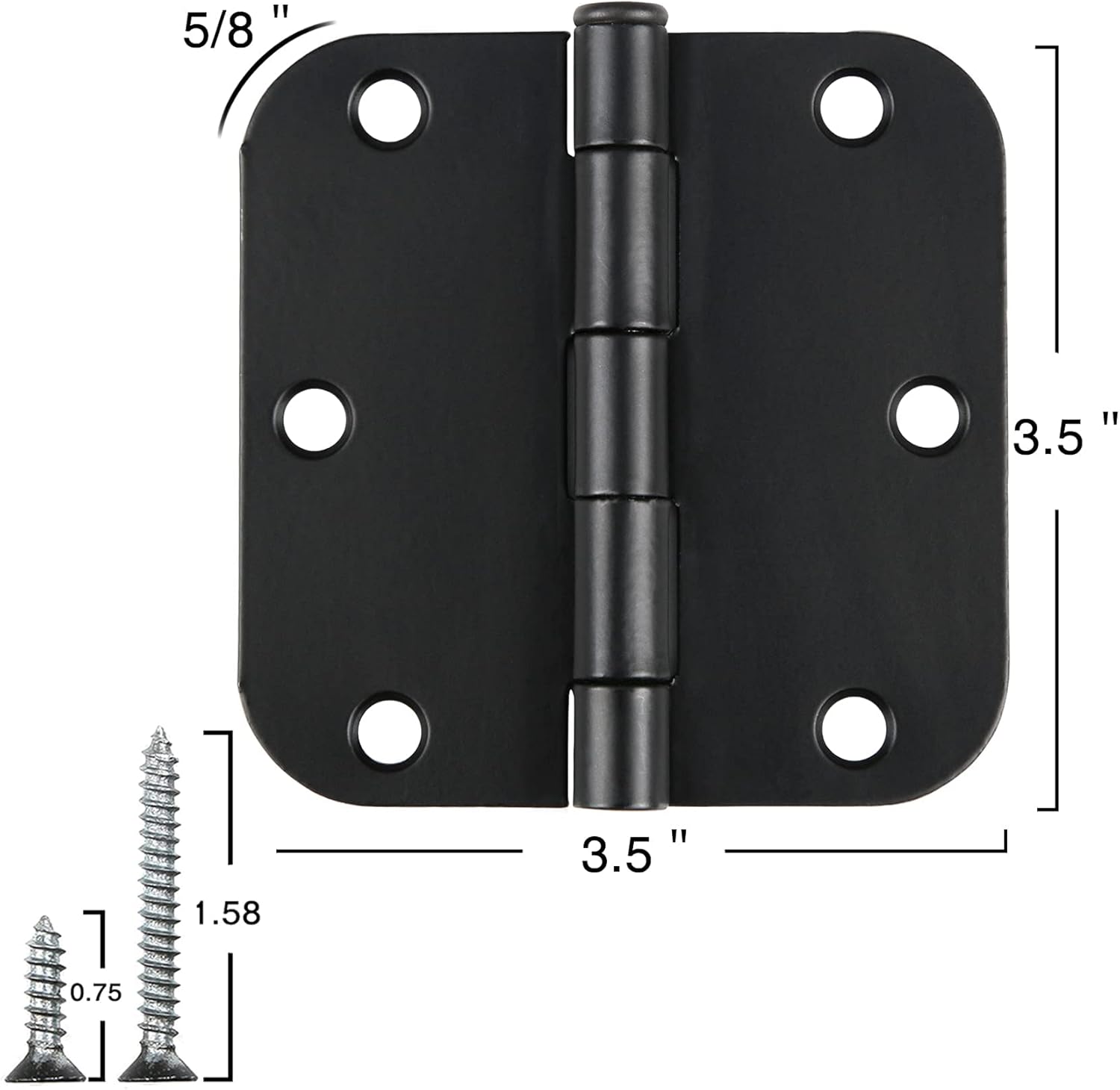 Paquete de 5 bisagras de puerta color negro mate de 3.5 x 3.5 pulgadas, bisagras de puerta interiores de 3 12 pulgadas para puertas, esquinas