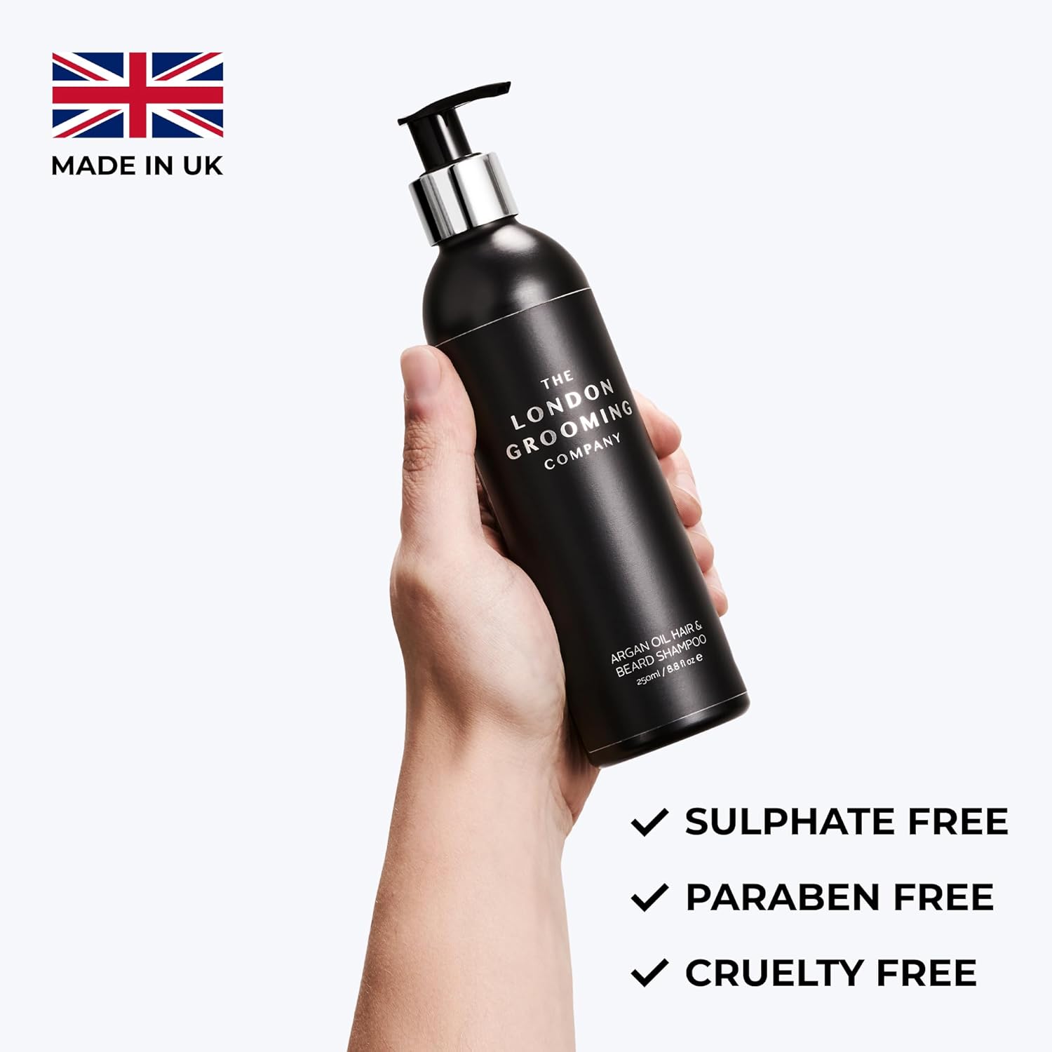The London Grooming Company Champú para cabello y barba de aceite de argán  Sin sulfato  Todo tipo de cabello  8.8 onzas líquidas (8.5 fl oz)