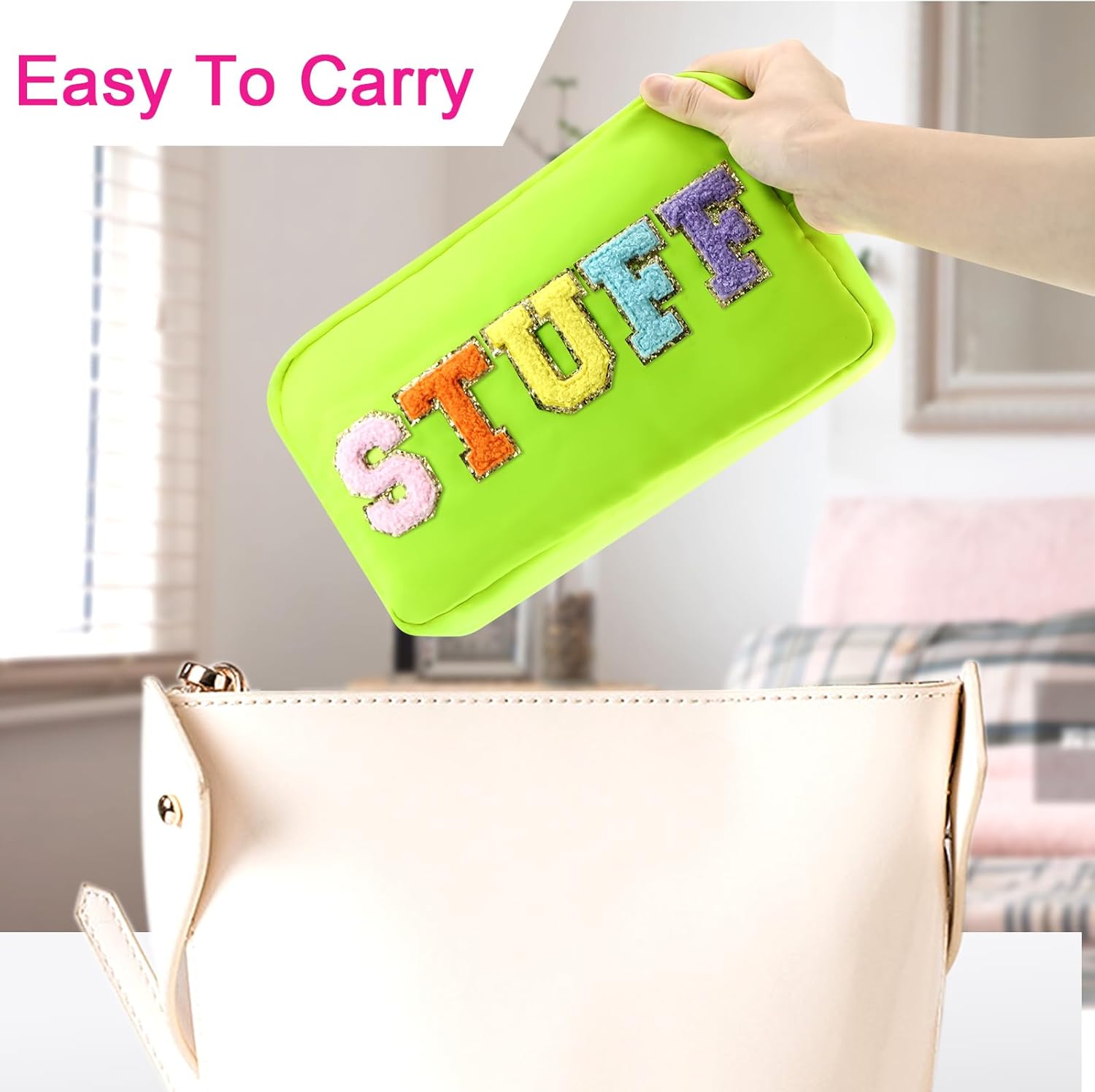 Bolsa transparente de chenilla para aperitivos, bolsa de viaje preppy para aperitivos, impermeable, plana, transparente, con cremallera, para