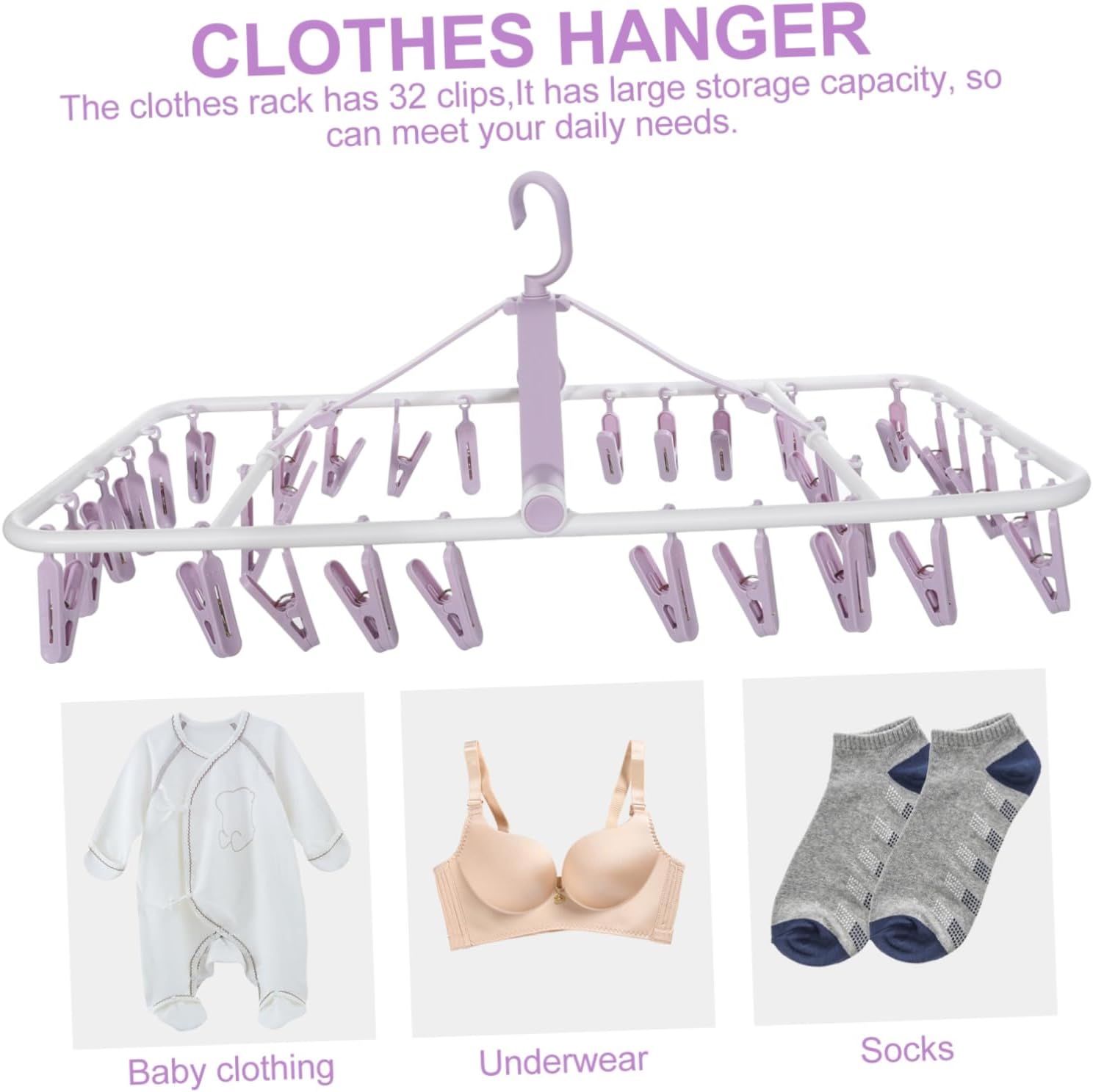 32 calcetines plegables para colgar calcetines con clip de secado, soporte de armario para lavandería, clip para colgar en la ropa, colgador de