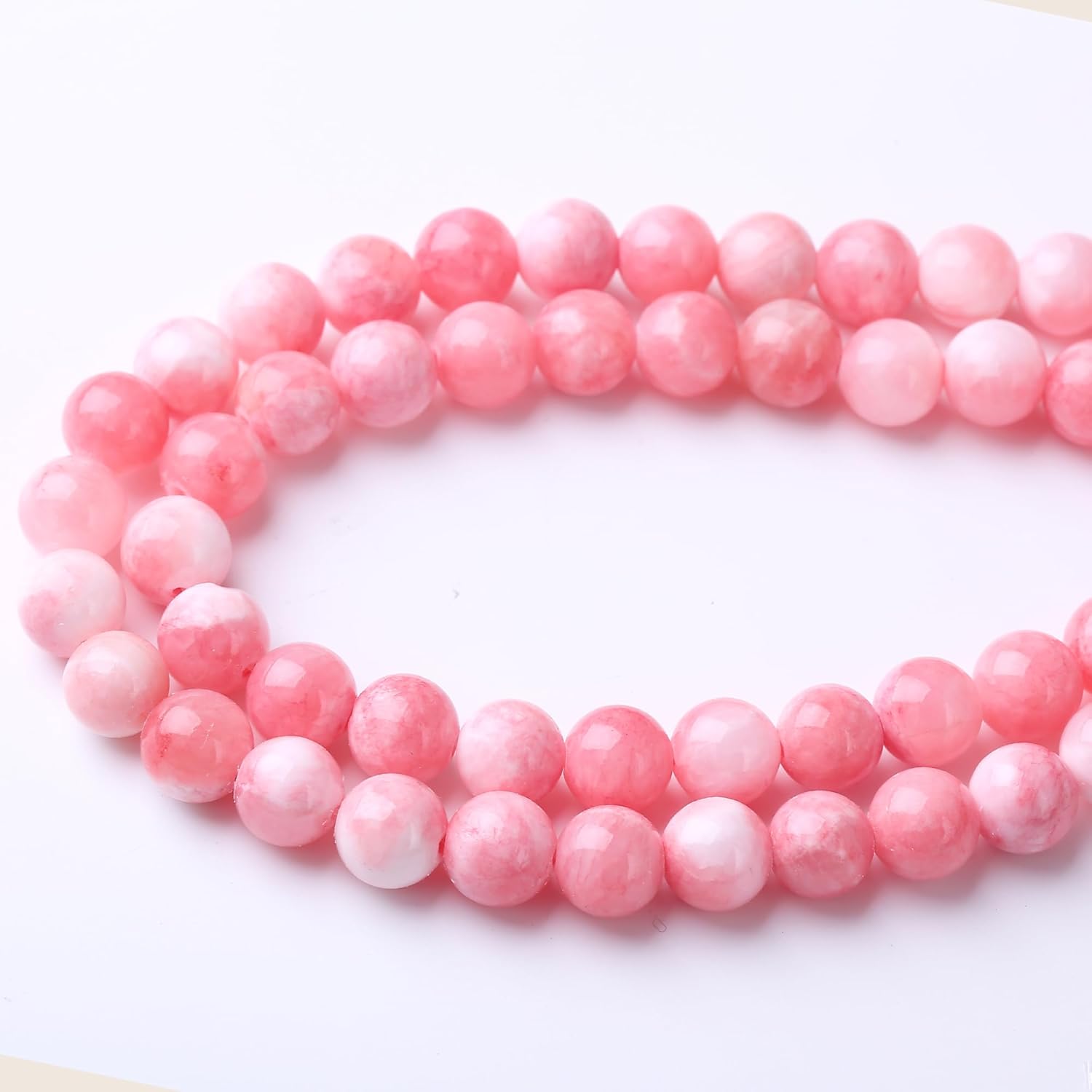 Cuentas sueltas redondas de jade persa rosa blanco de 0.394 pulgadas (0.394 in), cuentas de gemas naturales, cuentas de piedra de energía de cristal