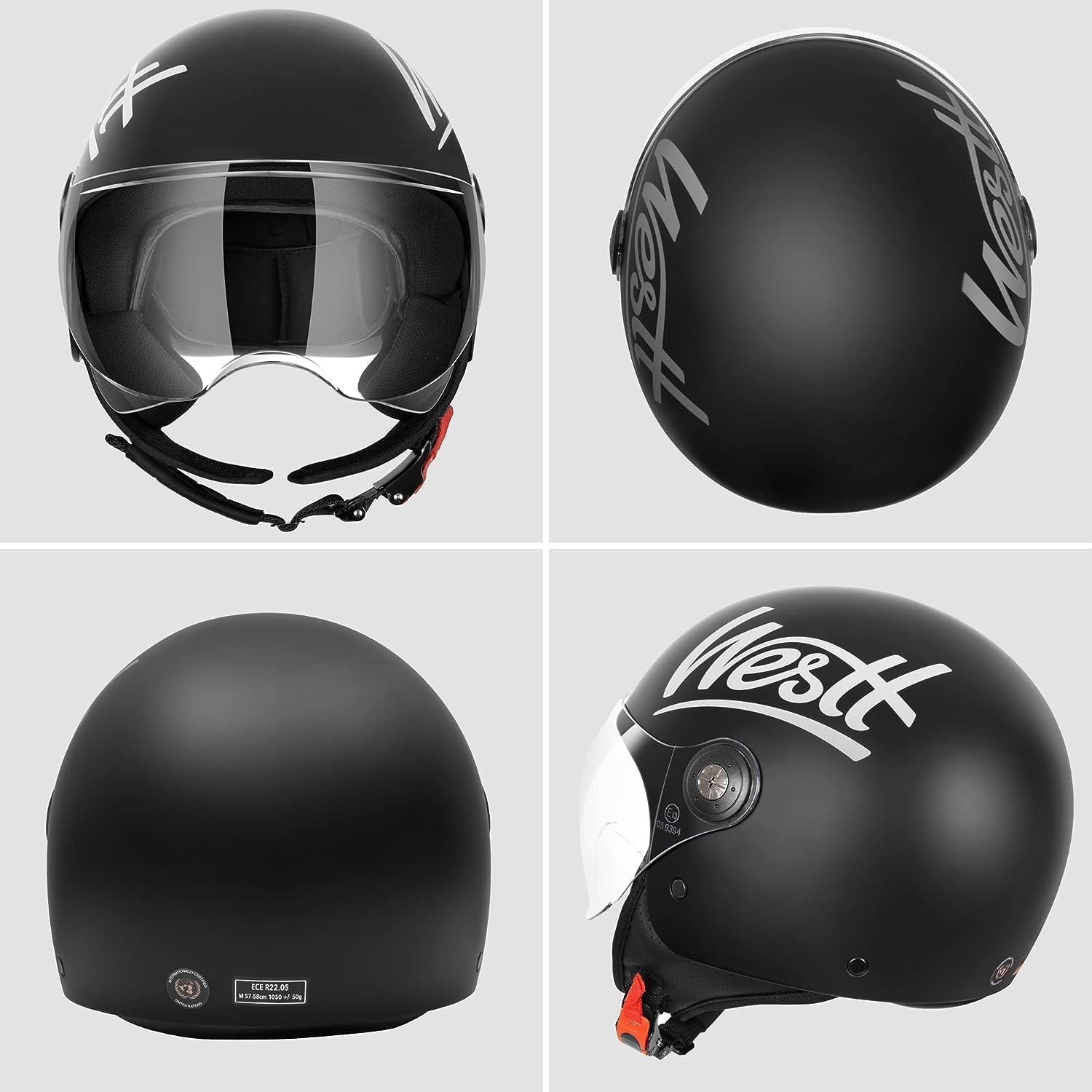 Westt Open Face Helmet – Motorcycle Helmet Moped 34 Half Vespa Vintage with Visor- Helmets for Adults DOT Touring Men Women Scooter Classic Series