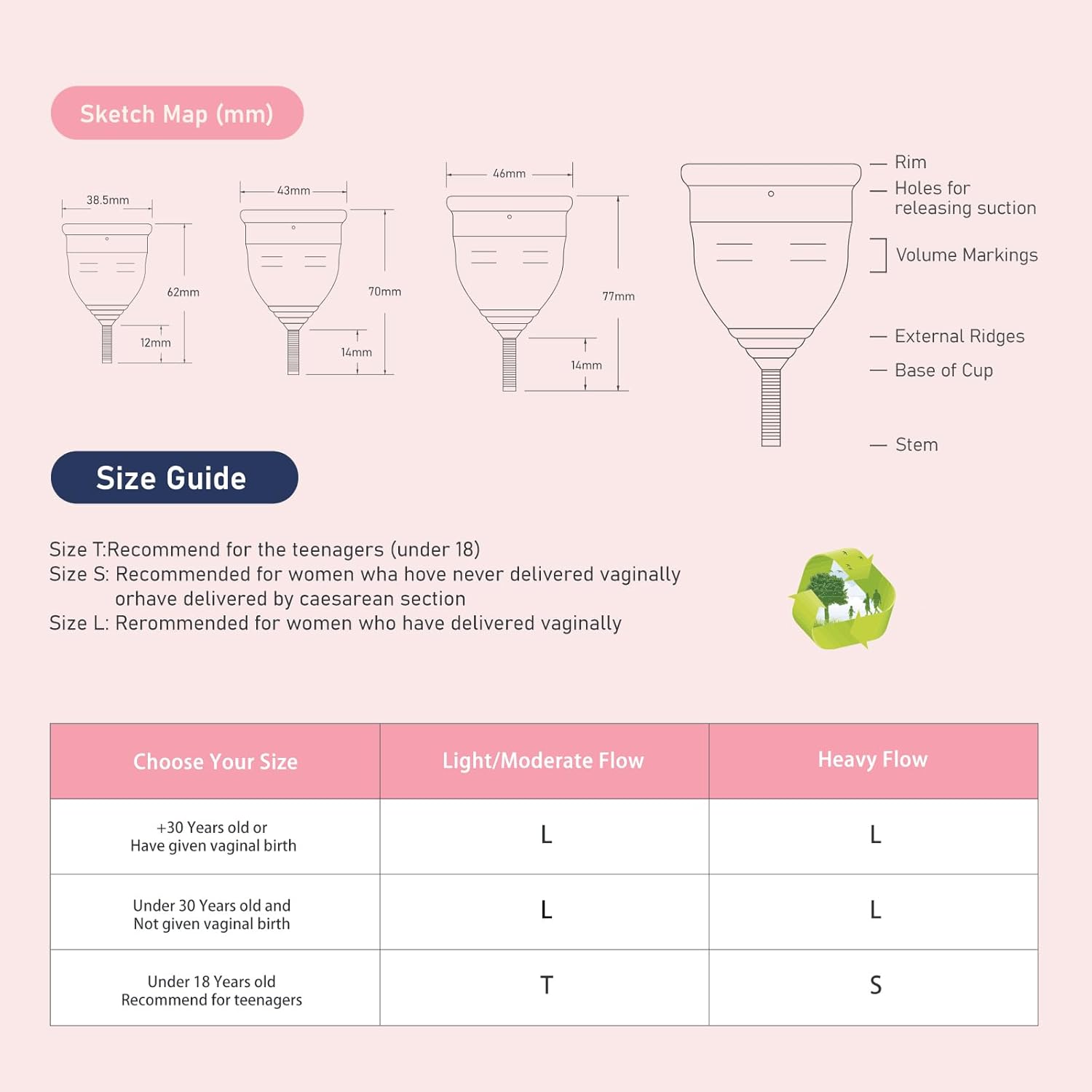 LUCOOLIFE Copa menstrual reutilizable, copas de silicona para el período, suaves, cómodas y respetuosas con el medio ambiente, juego de 3 kits para