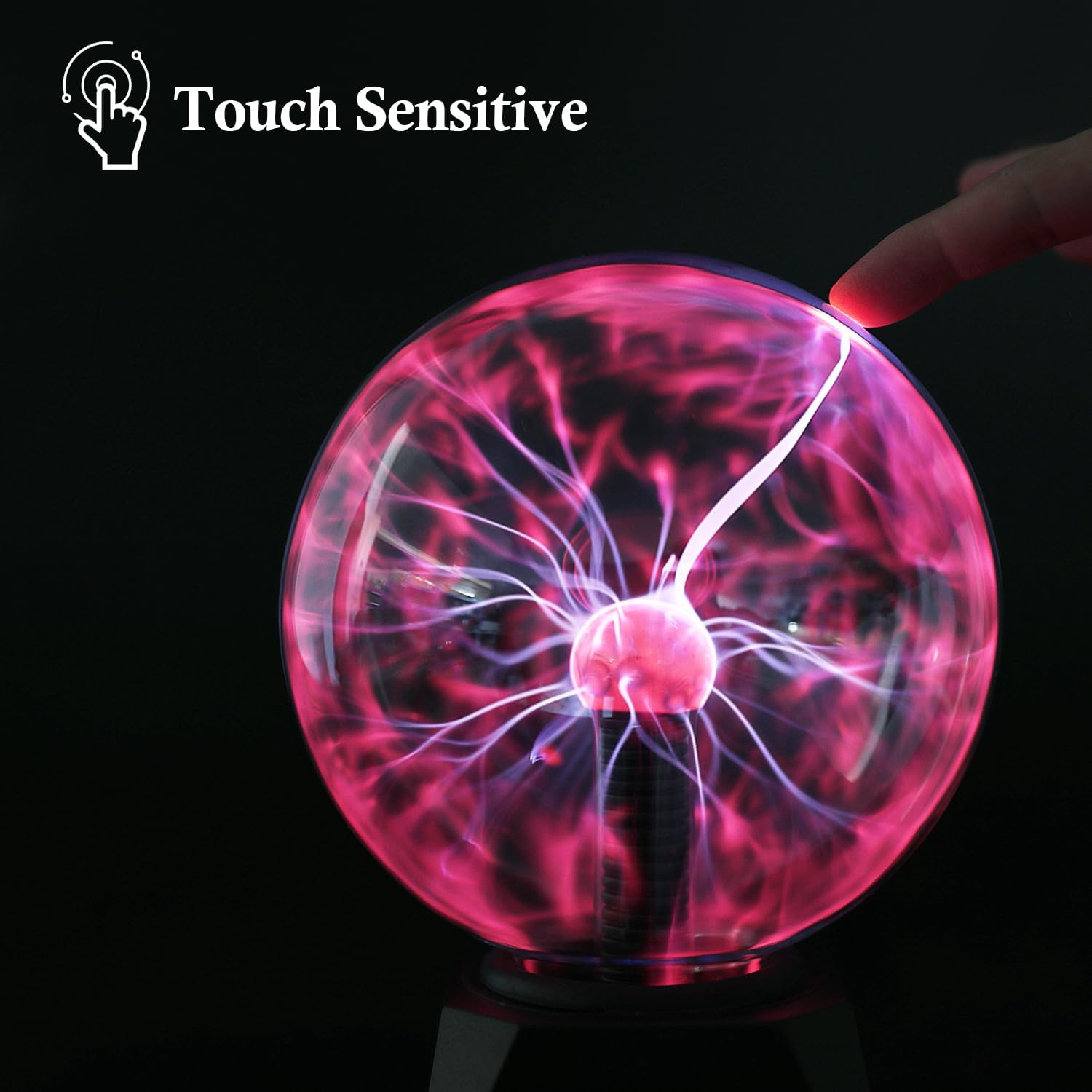 DELIPOP Bola de plasma de 8 pulgadas, luz roja con cable enchufable, lámpara mágica de bola de plasma, luz de discoteca sensible al tacto y al