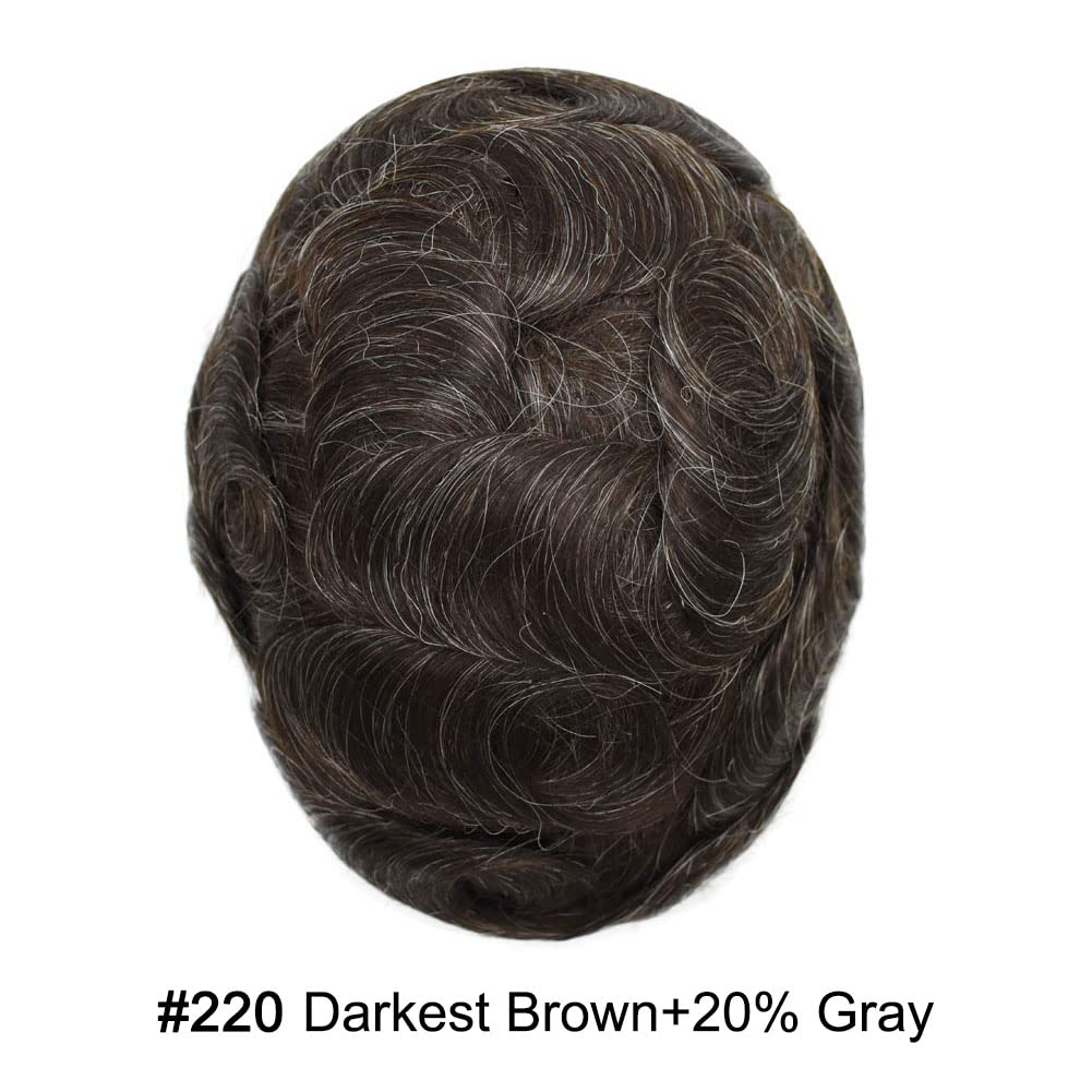 Hombres Toupee Sistema de Replcement de Cabello Humano Toupee Hombre Piel de Poli Completo Pieza de Pelo de Piel de PU para Hombres Toupee