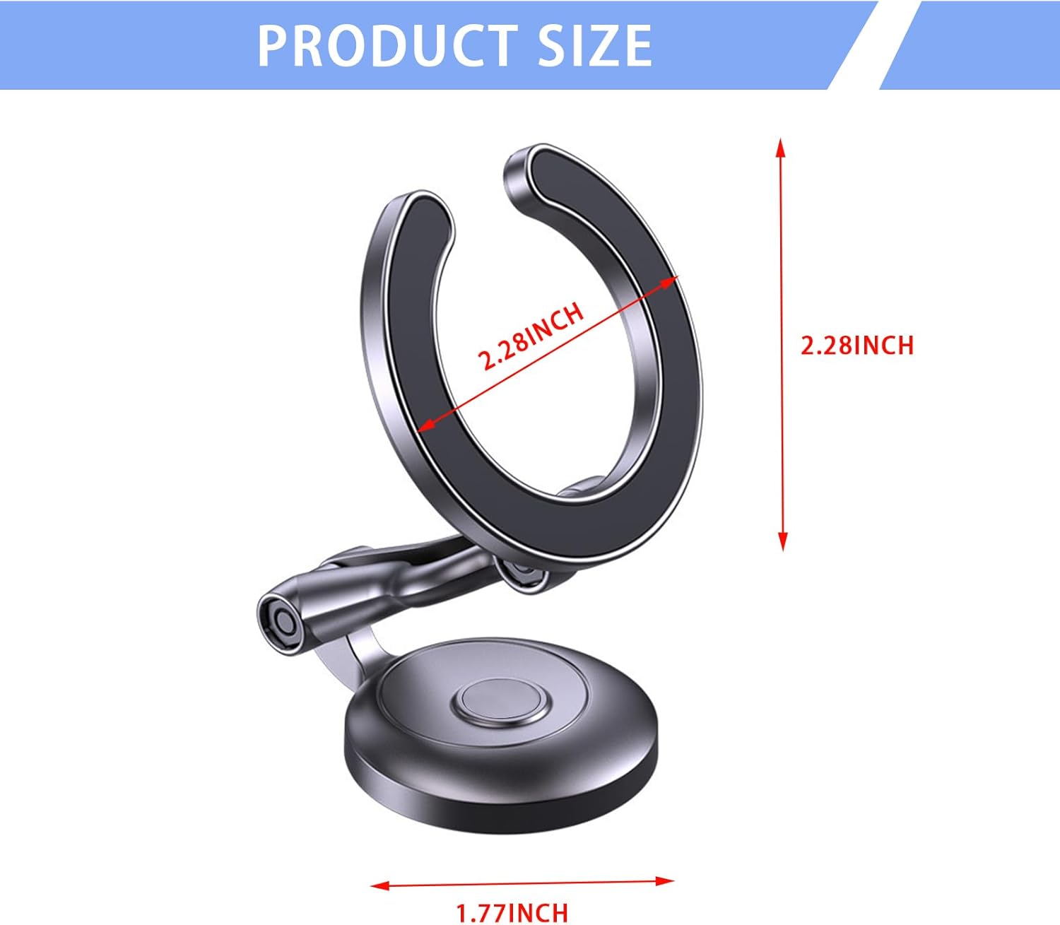 1 soporte redondo para teléfono de automóvil con base giratoria de 360 grados, 2.2 pulgadas x 2.2 pulgadas x 1.7 pulgadas, ajustable, plegable, de