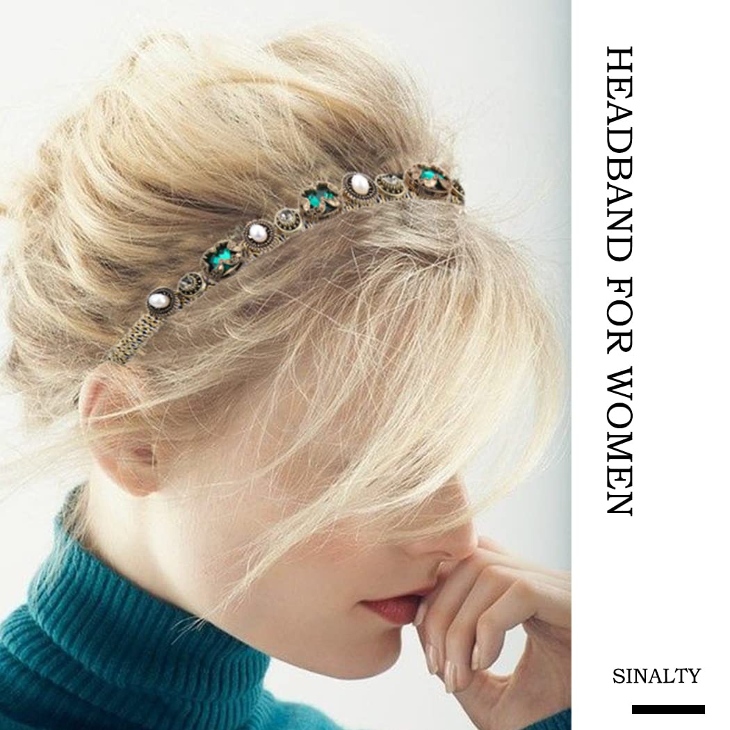Diademas barrocas con diamantes de imitación dorados, bandas para el cabello de cristal con joyas para mujer (lujoso)
