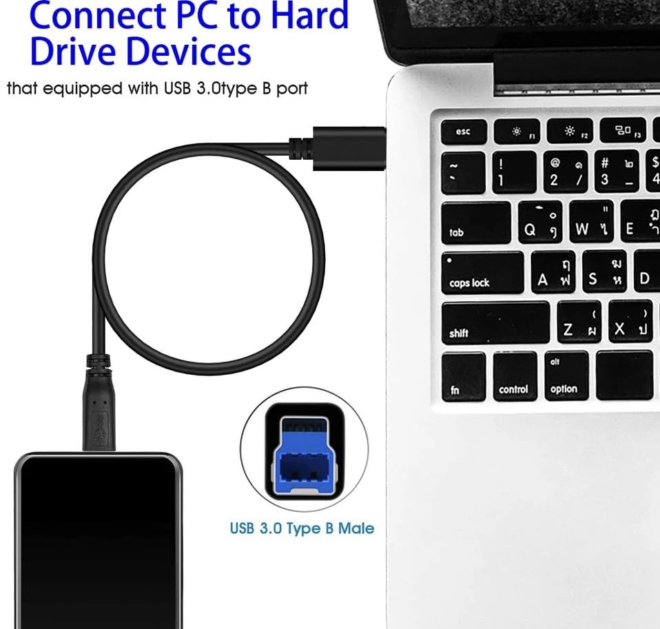 Cable USB tipo C a USB B 3.0 de 6.6 ft USB C macho a USB B macho de alta velocidad 5 Gbps C a B macho Cable