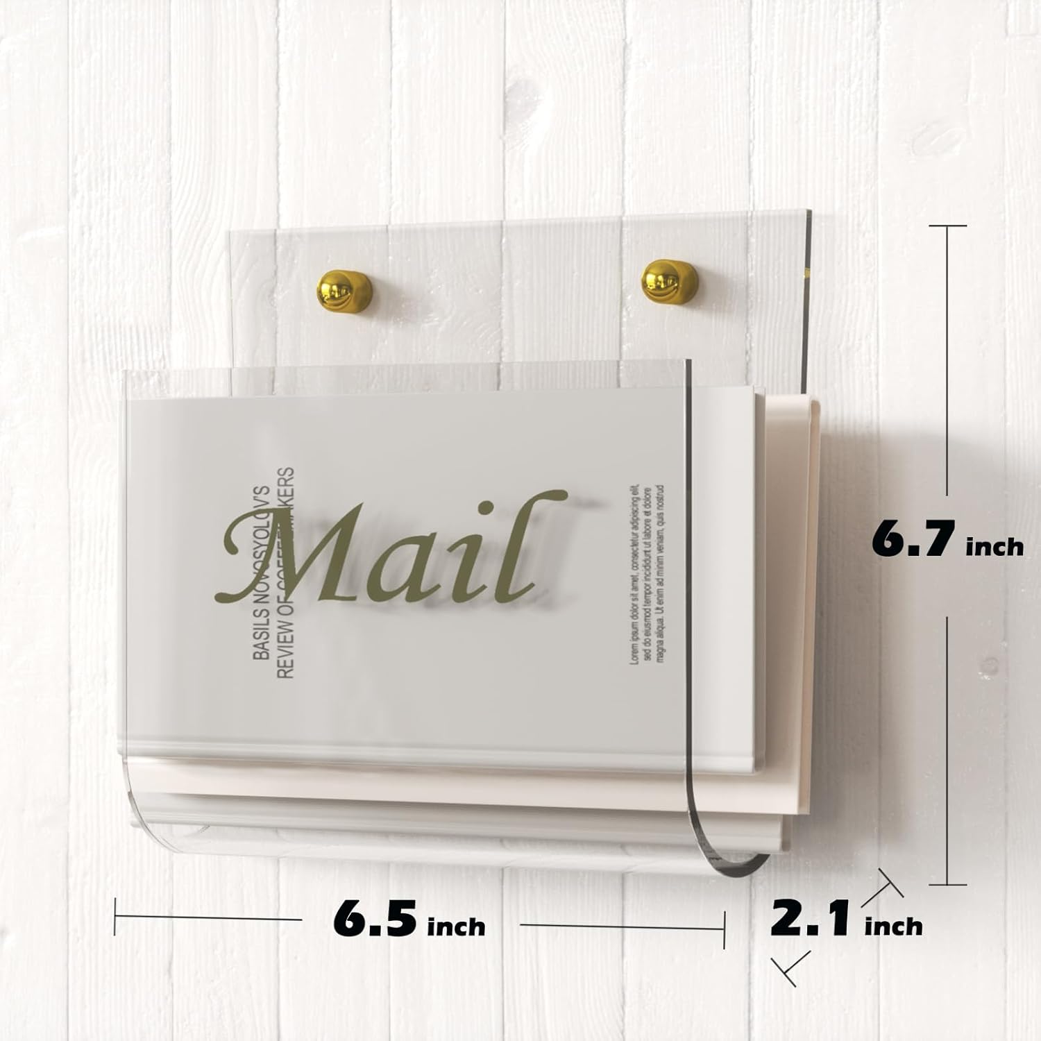 Acrylic Mail Holder for Wall Clear Hanging 6.6×2.2 Inch Mail Organizer Wall Mounted File Holder