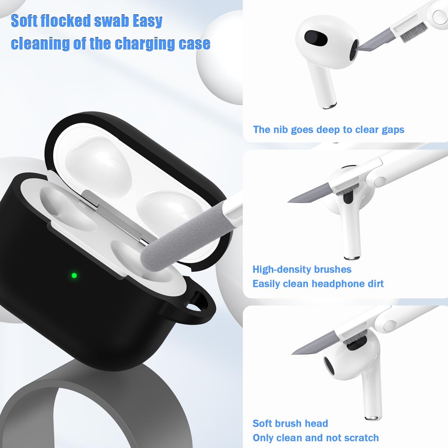 MHYALUDO Funda para AirPods de tercera generación 2021, silicona suave anticaídas de grado militar que absorbe los golpes, con llavero y kit de