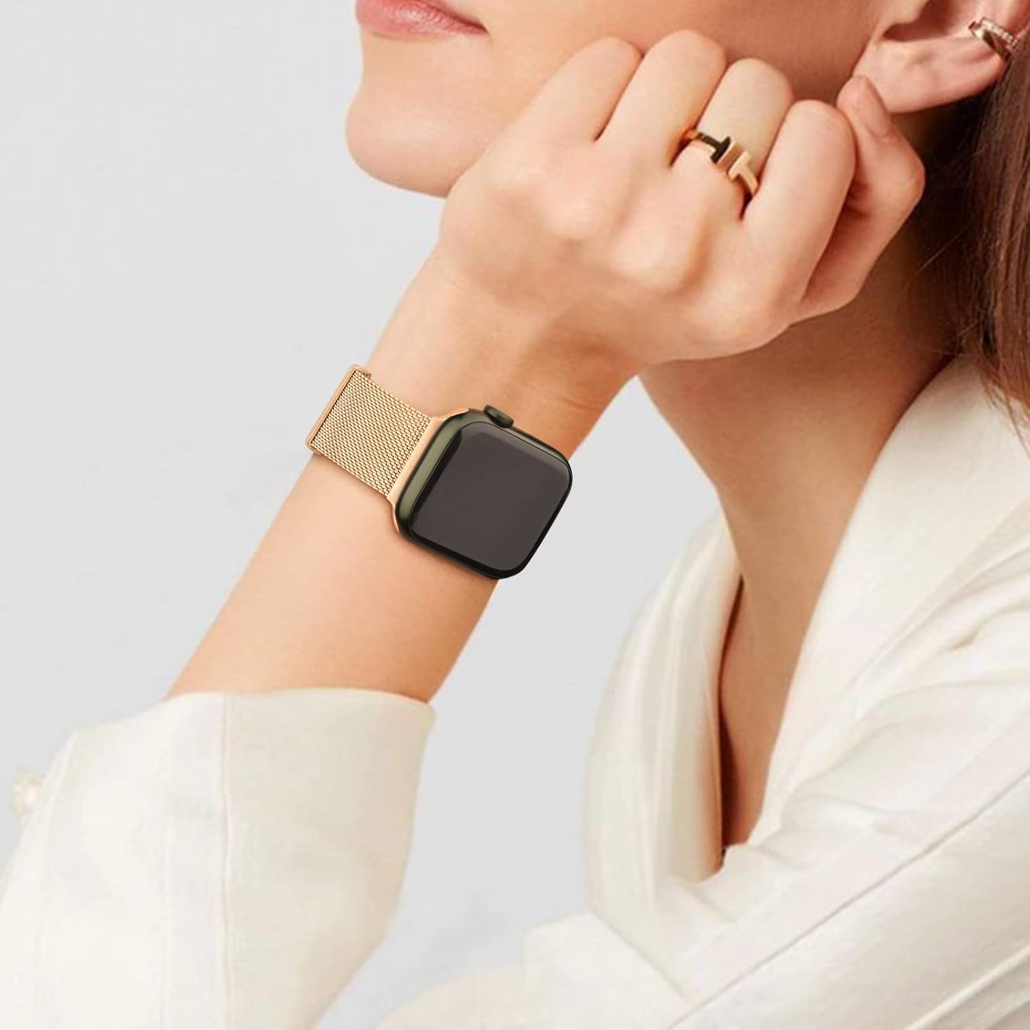 Vanjua Correa de metal compatible con correas de Apple Watch de 1.614 in 1.575 in 1.496 in 1.654 in 1.732 in 1.772 in 1.929 in, correa de repuesto