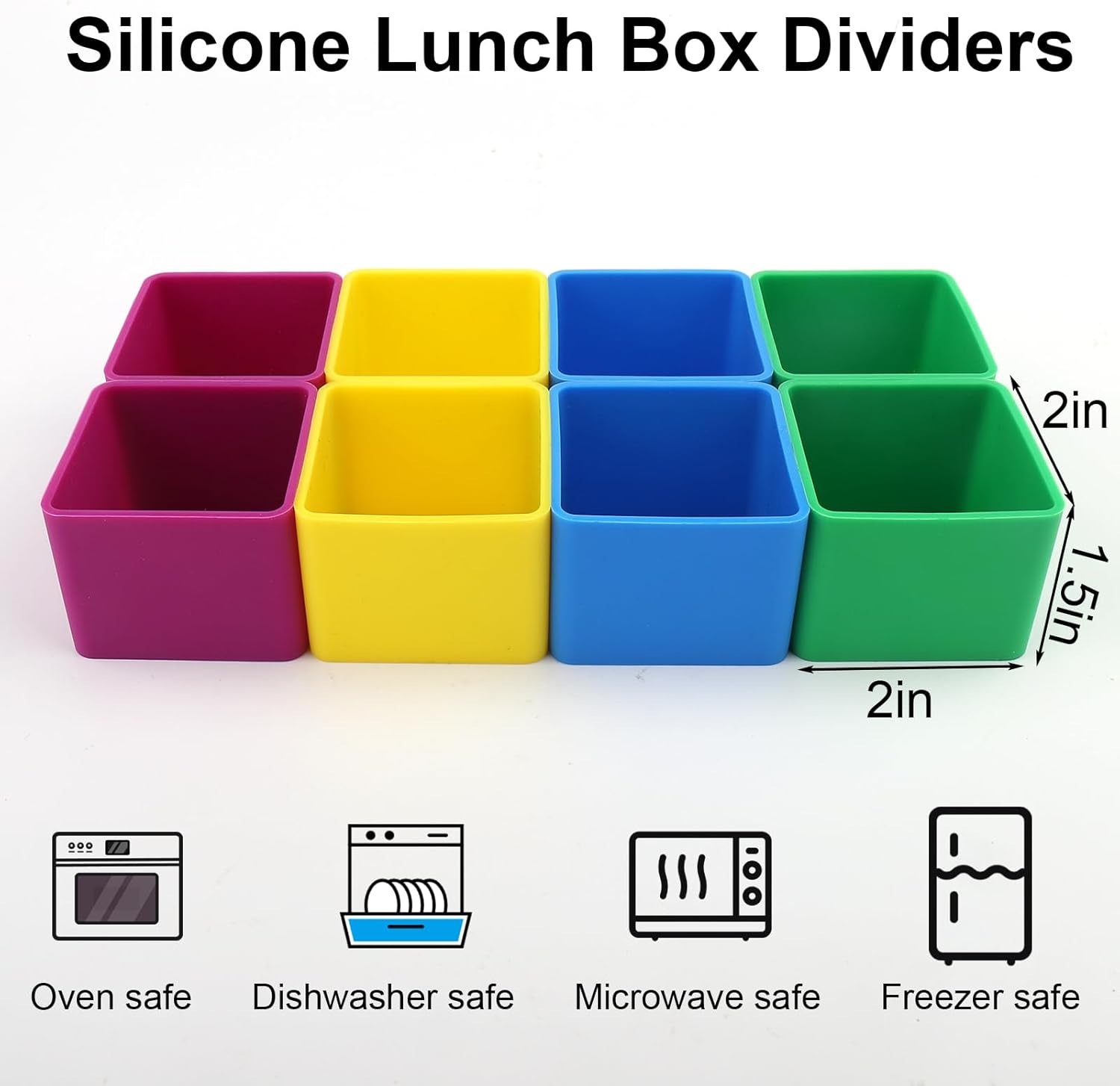 Cadeya Divisores de silicona para lonchera, 8 unidades de divisores cuadrados Bento para contenedores de almuerzo, accesorios