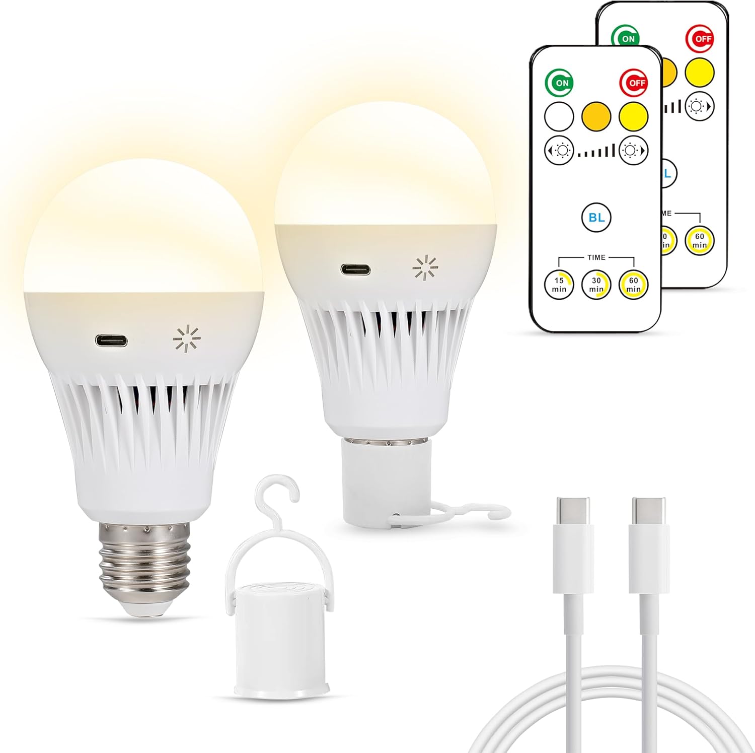 Ankudia Bombilla de luz de emergencia recargable, batería de reserva de 2600 mAh para fallos de energía en el hogar, iluminación de lectura de