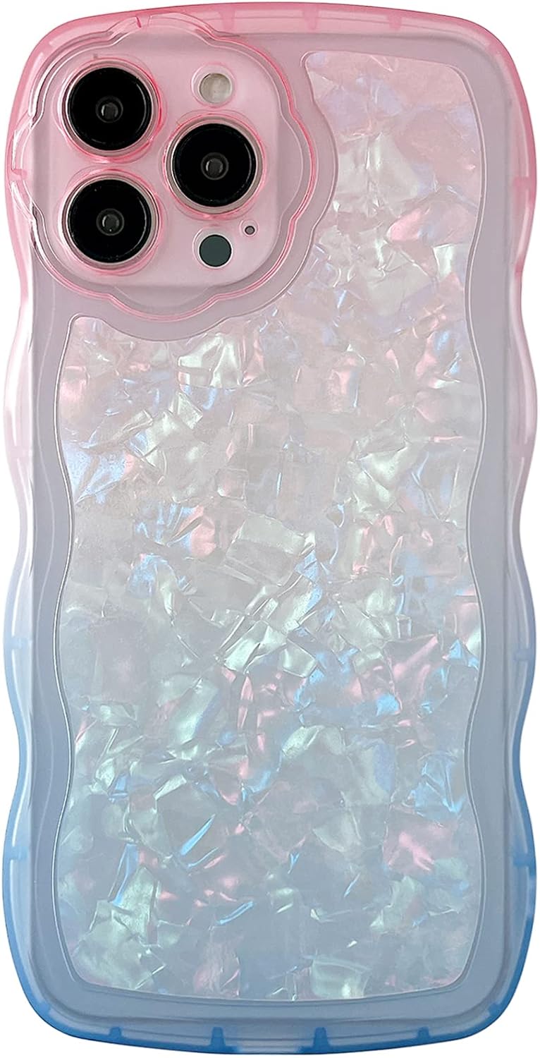 Qokey Funda transparente con diseño de flores, con marco ondulado rizado, suave, delgada, a prueba de golpes, antihuellas, resistente a la suciedad,