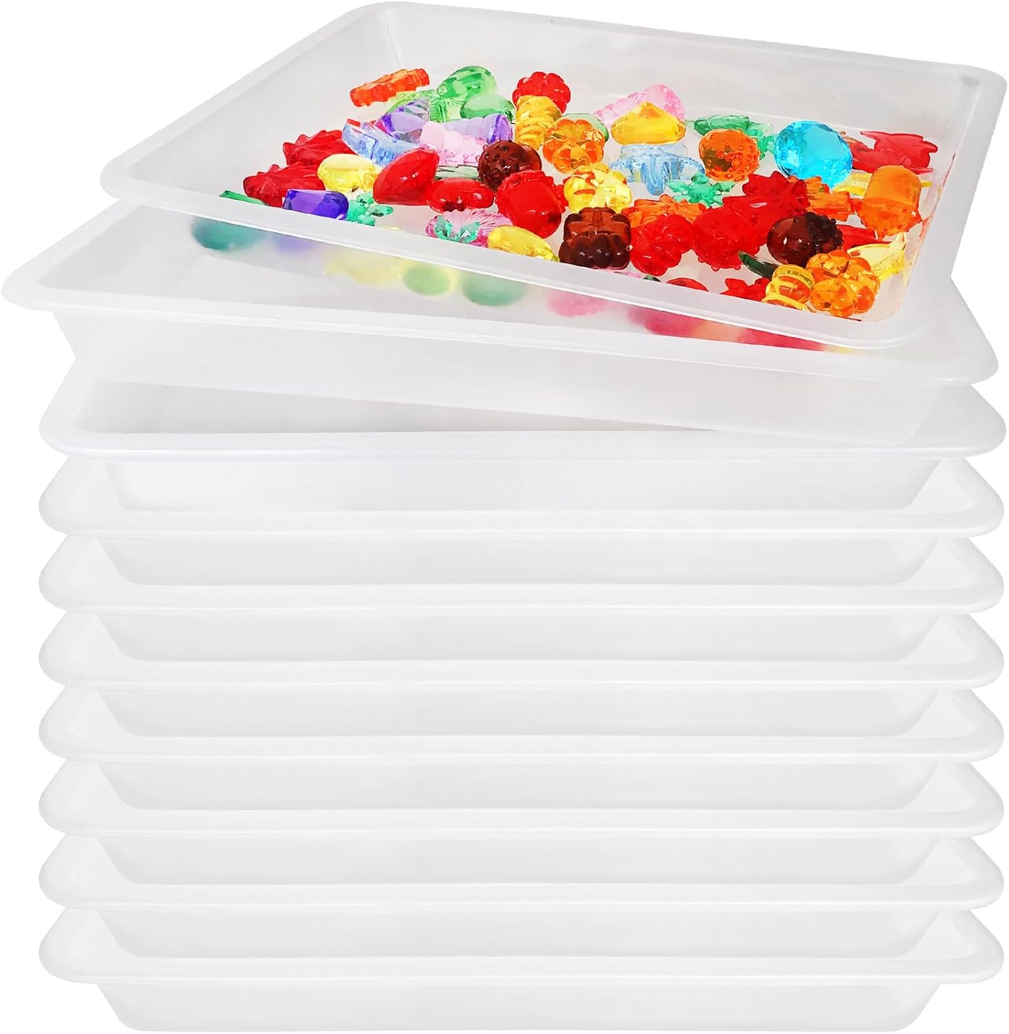 10 bandejas de arte de plástico para actividades, bandeja apilable para manualidades, bandeja de almacenamiento plana, bandeja organizadora de