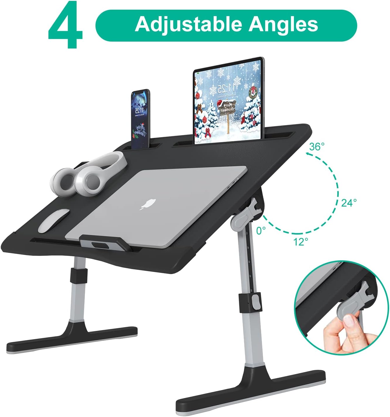 Bandeja plegable para laptop, mesa de cama ajustable para laptop con alturas y ángulos, escritorio de regazo para computadora portátil resistente