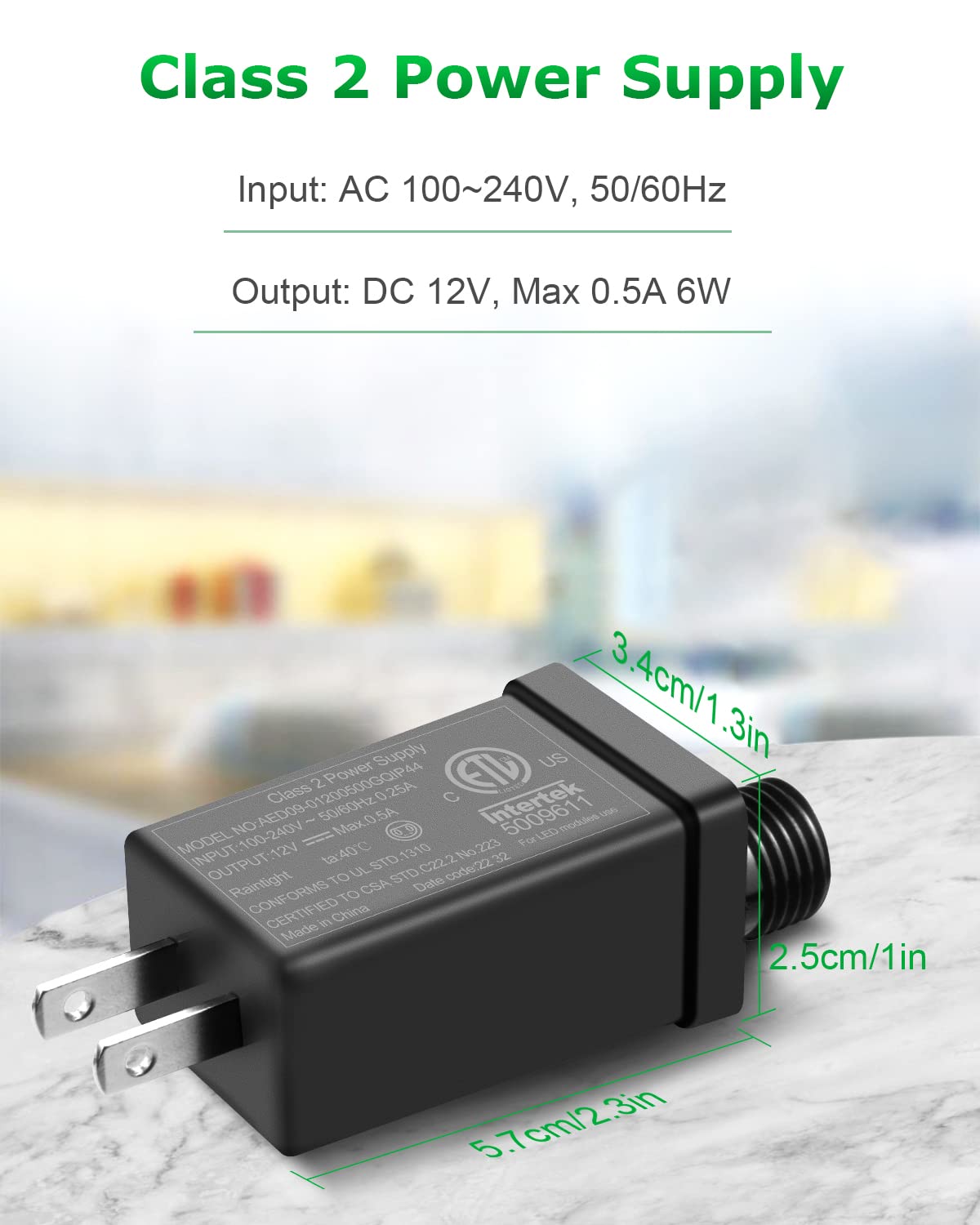 12V 500mA Clase 2 Fuente de alimentación 120VCA 60Hz Transformadores LED de repuesto Patio Inflable al aire libre Adaptador de corriente de bajo