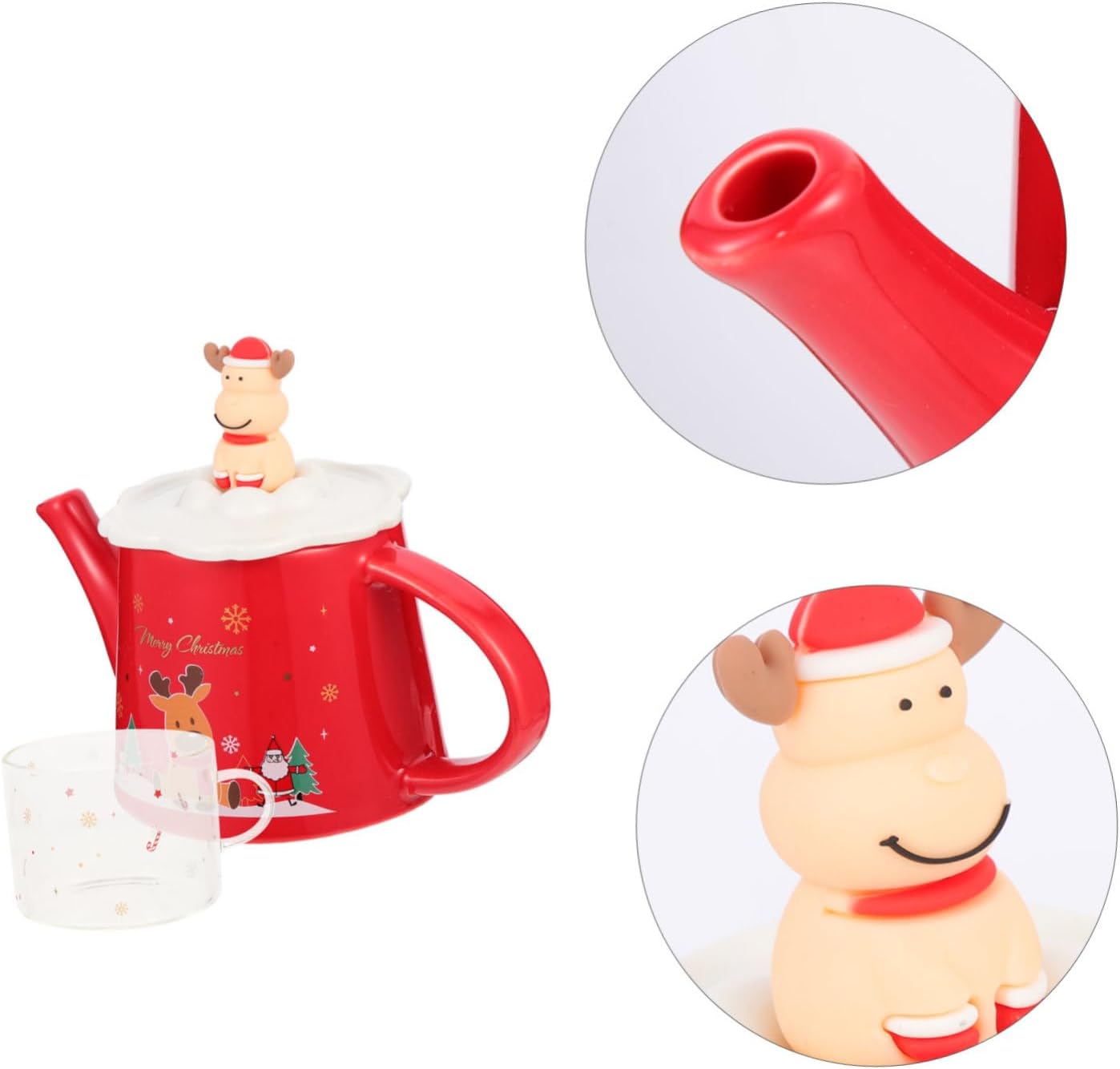 1 juego de tetera de cerámica de Navidad teteras de Navidad tetera de Navidad tarro de galletas de Navidad tazas de café tazas de té con tapa hoja