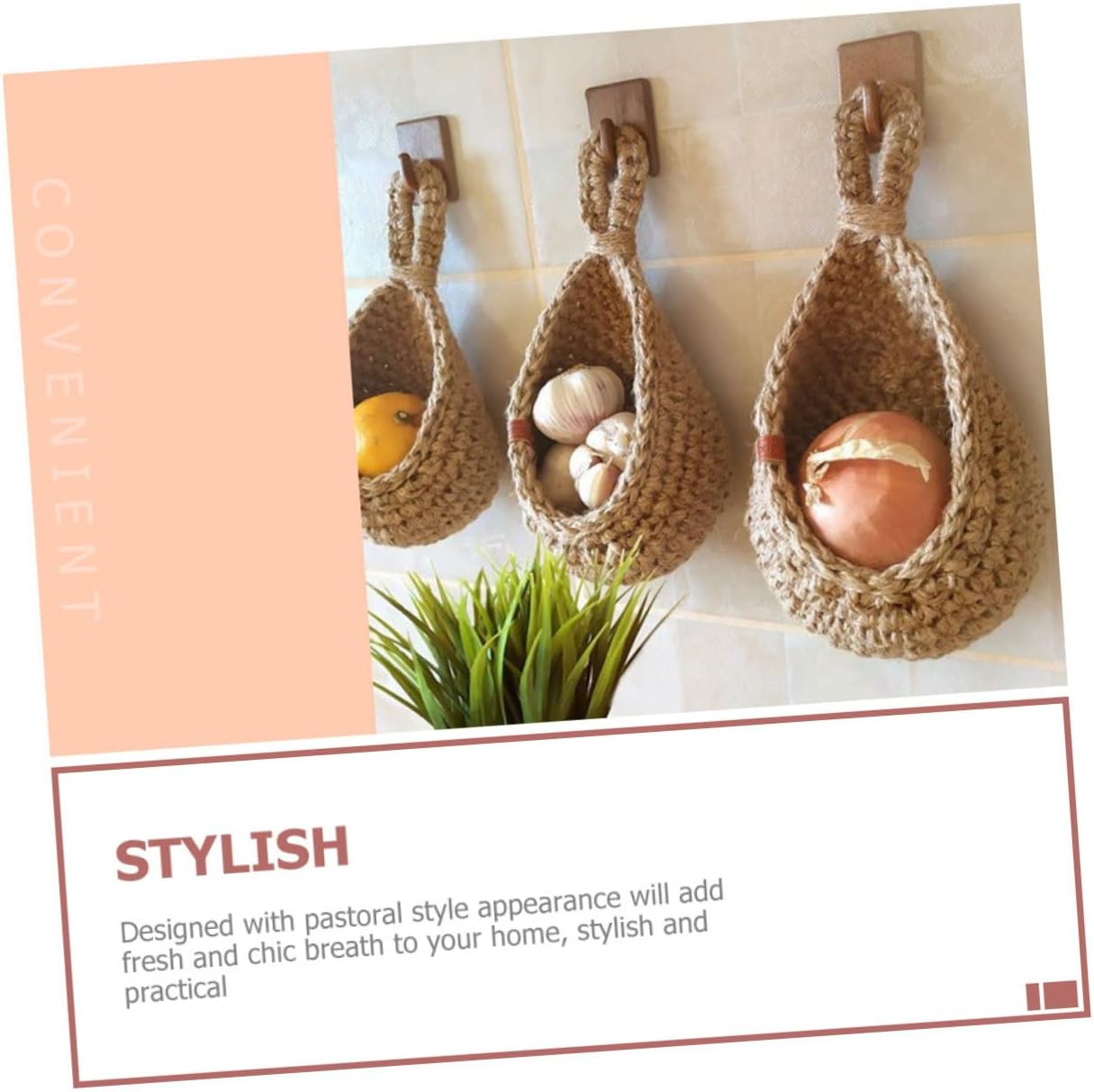 Housoutil 2 cestas colgantes tejidas para plantas de pared, cesta de frutas y verduras, cesta de frutas colgantes, macetas de pared de red, cesta de
