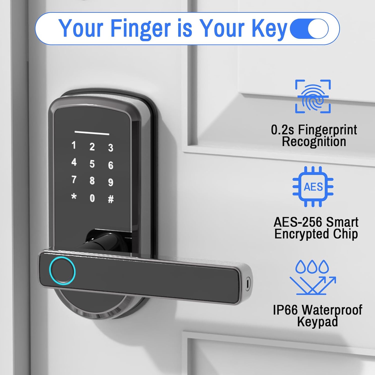 Smart Lock – Cerradura de puerta de huella digital Secustone – Cerradura de puerta de entrada sin llave – Cerradura inteligente para puerta