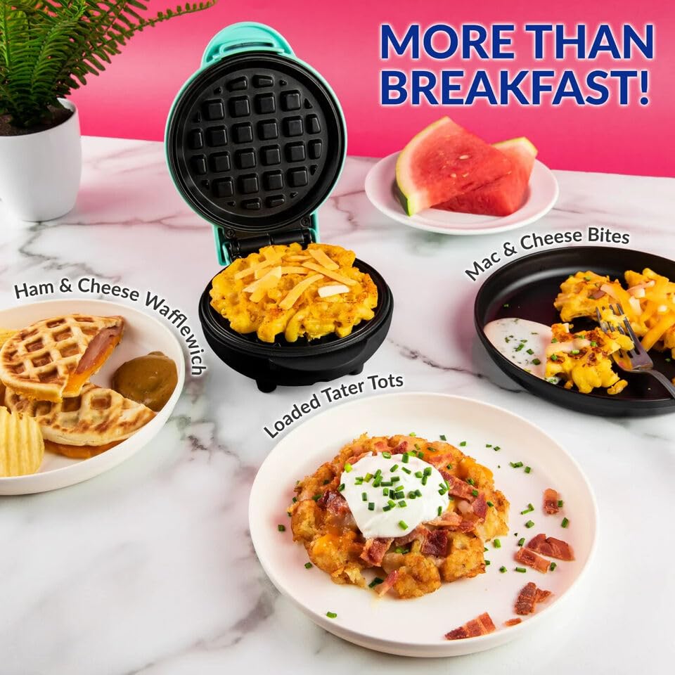 Mini Maker Waffle Maker 5″ Oblea antiadherente de hierro relleno Wafflera rellena control de dorado ajustable, corazón, azul