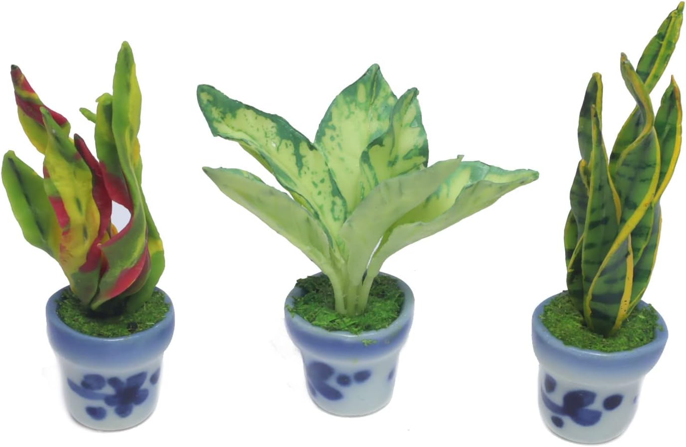 3 piezas 112 casa de muñecas plantas artificiales en miniatura en maceta de cerámica, Codiaeum Variegatum, Aglaonema, Sansevieria accesorios de casa