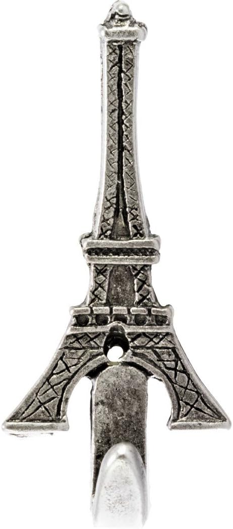 NORMA JEAN DESIGNS Juego de 3 ganchos de pared de la torre Eiffel pequeña, color plateado