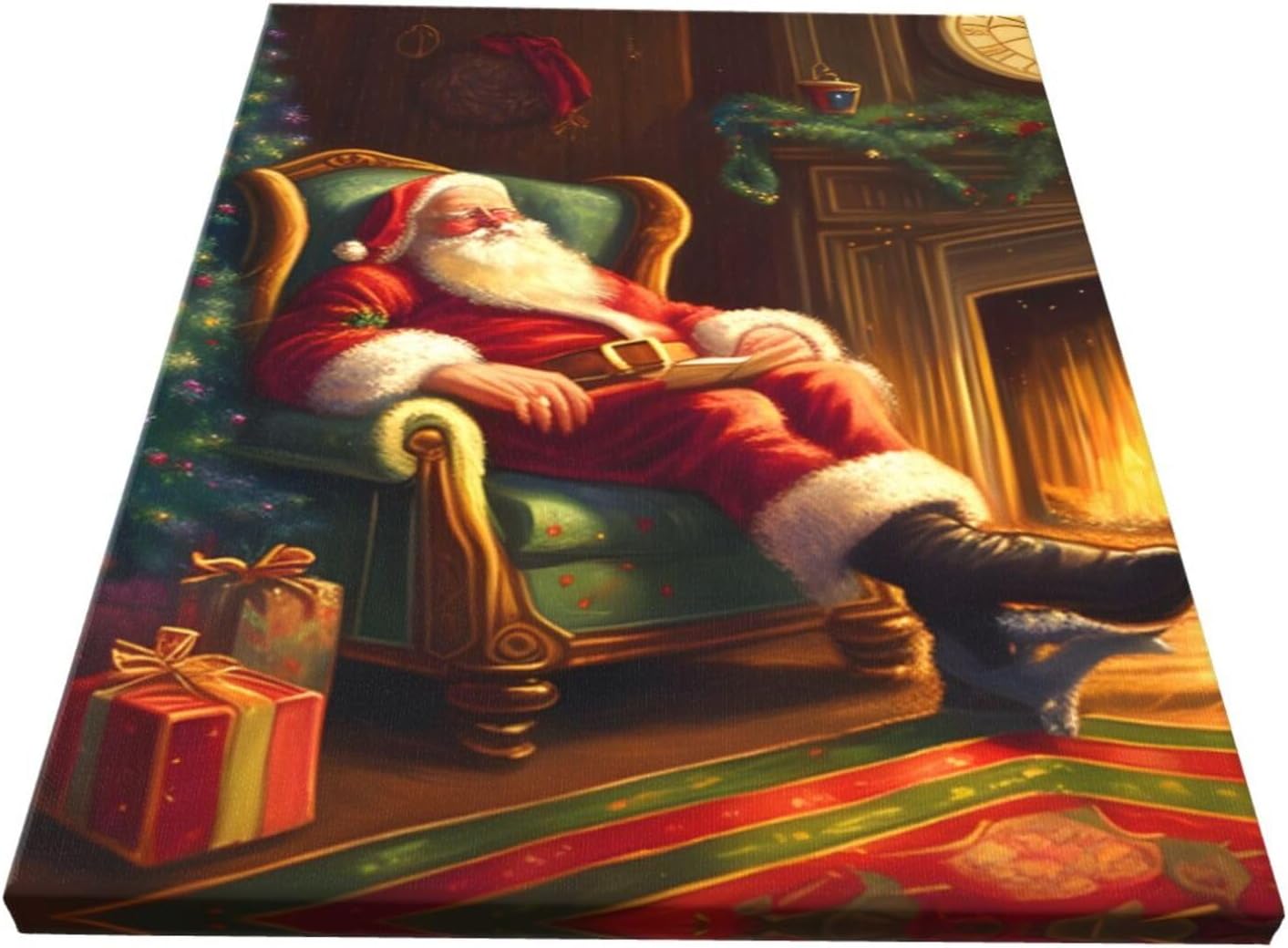 WEASYYDS Lienzo decorativo para pared de Papá Noel para dormir, chimenea, decoración de invierno, póster de Papá Noel, pintura para el hogar,