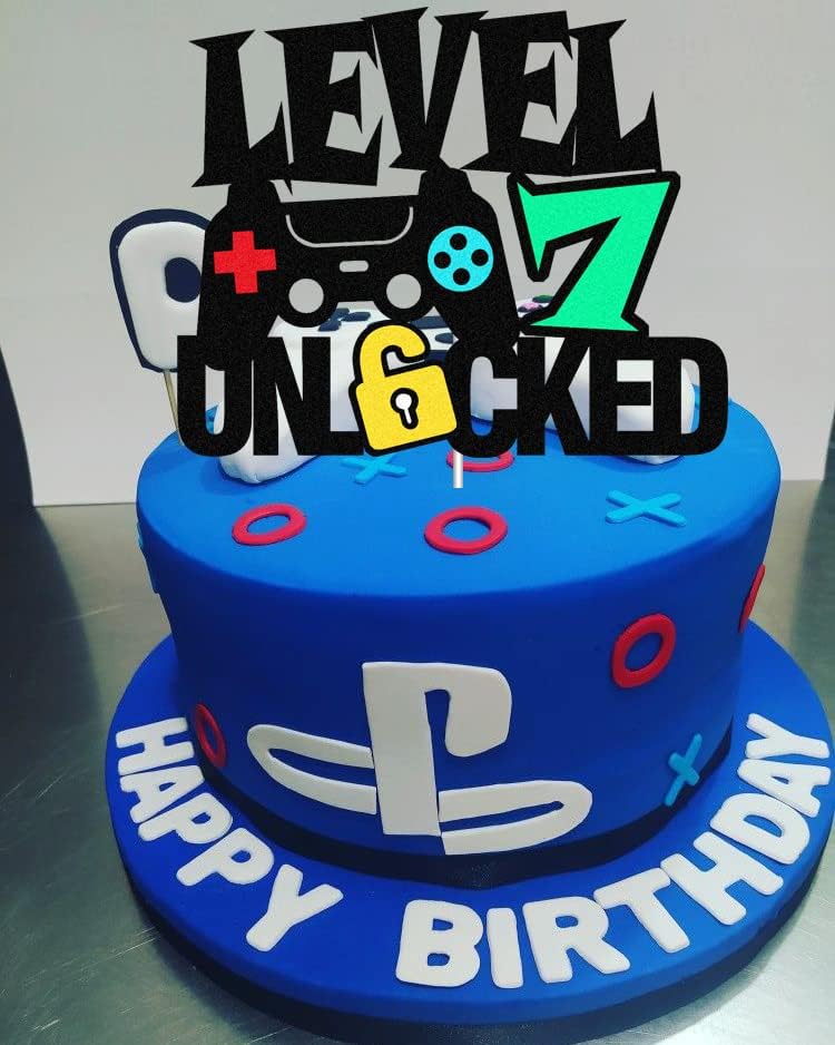 Level 7th – Letrero desbloqueado para decoración de pastel de feliz 7 cumpleaños, decoración de pastel de nivel séptimo para controlador de