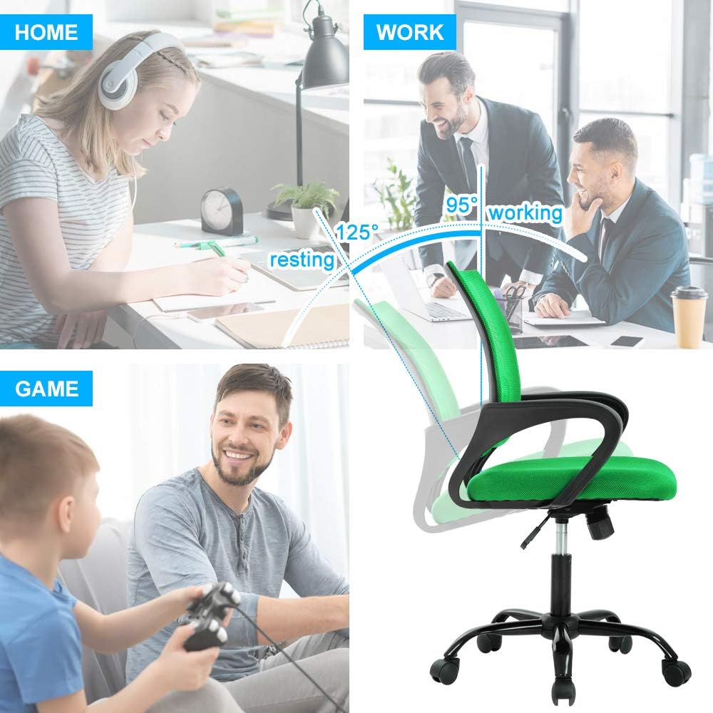 Silla de oficina ergonómica, silla de oficina en casa con respaldo medio, silla de oficina de malla con soporte lumbar, silla de computadora