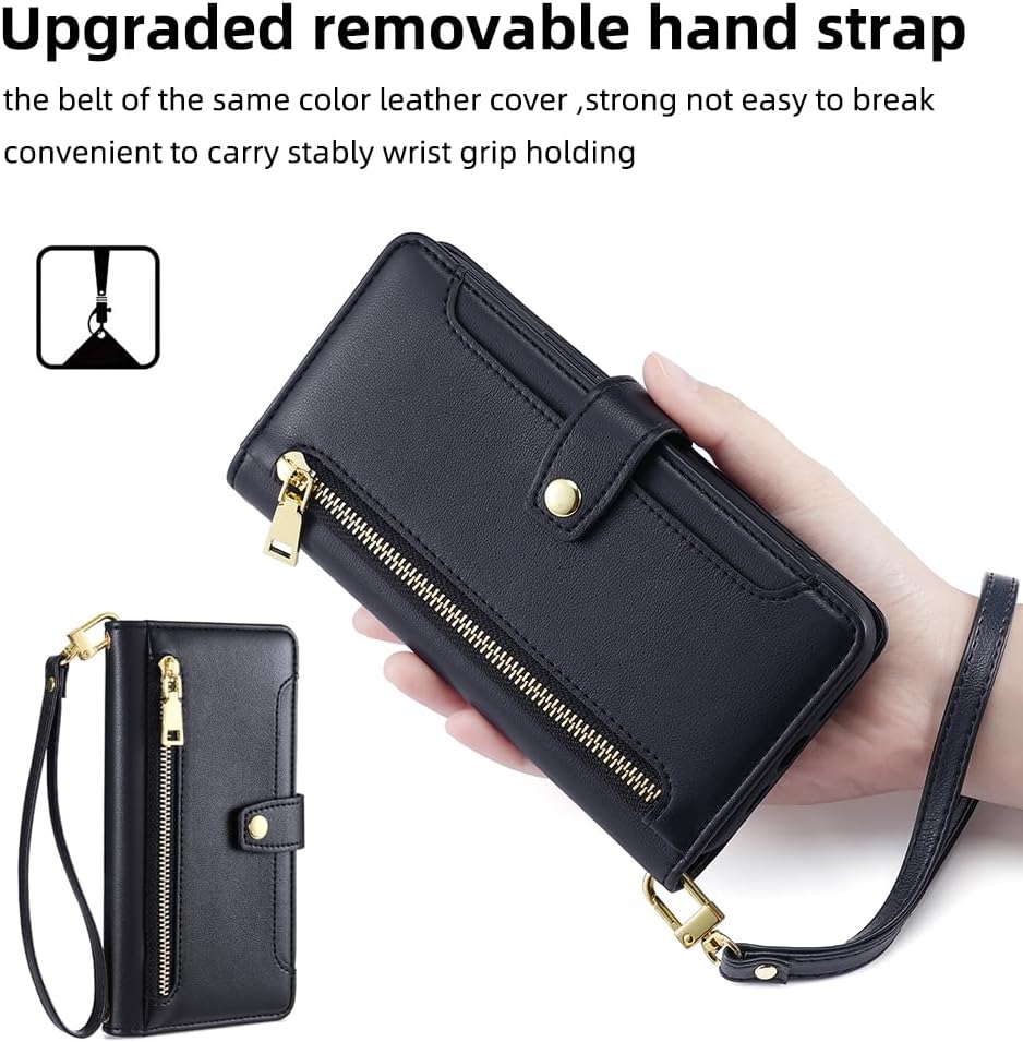 Asuwish Funda de teléfono para Moto G5 Plus Funda tipo cartera y protector de pantalla con cremallera para tarjetero, soporte de cuero para celda,