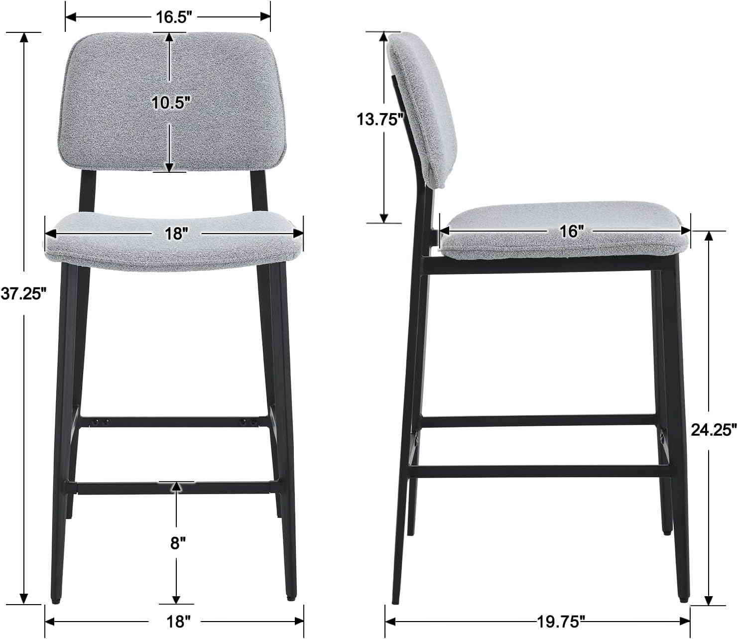 DM Furniture Juego de 2 taburetes de bar de 24 pulgadas, modernos taburetes de bar de sherpa con patas traseras de metal, sillas de bar tapizadas