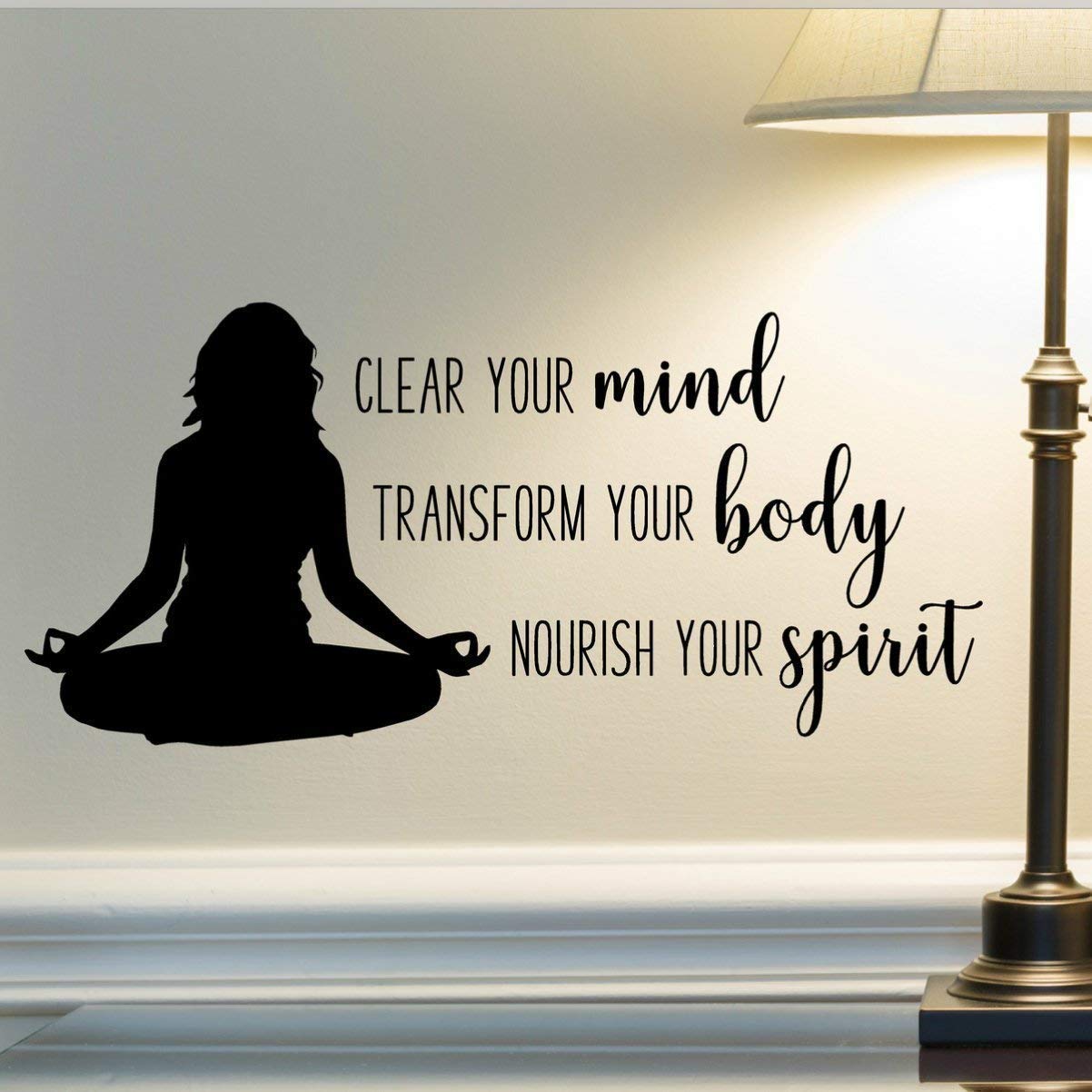 Yoga Quote Wall Decal, Yoga Vinyl Sticker, Mind Body Spirit, 24″X11″ Black, Yoga Studio Decor