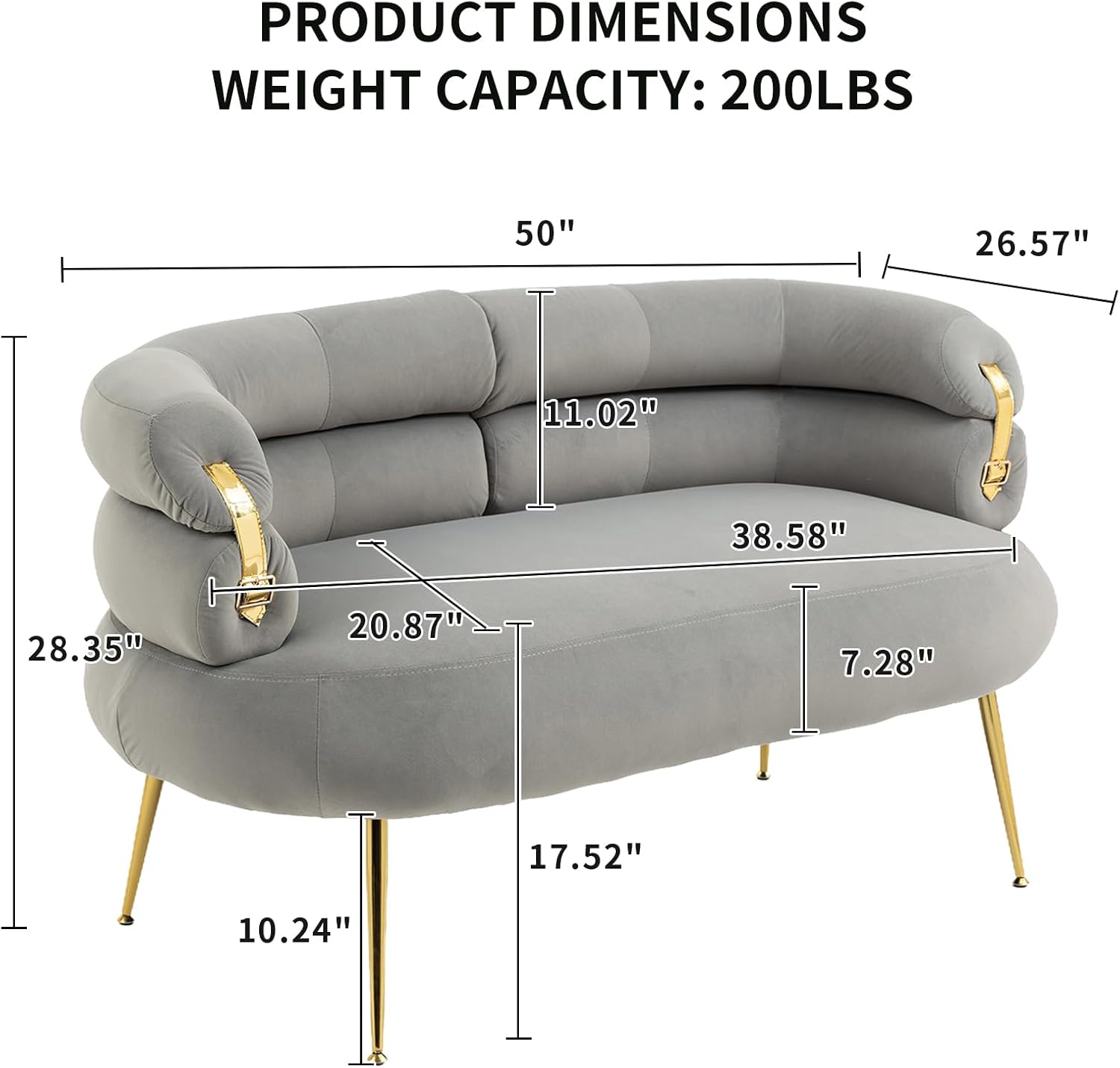 Mini sofá moderno, sofá biplaza tapizado de terciopelo con diseño de respaldo curvo, sofá pequeño con patas de metal dorado para sala de estar,