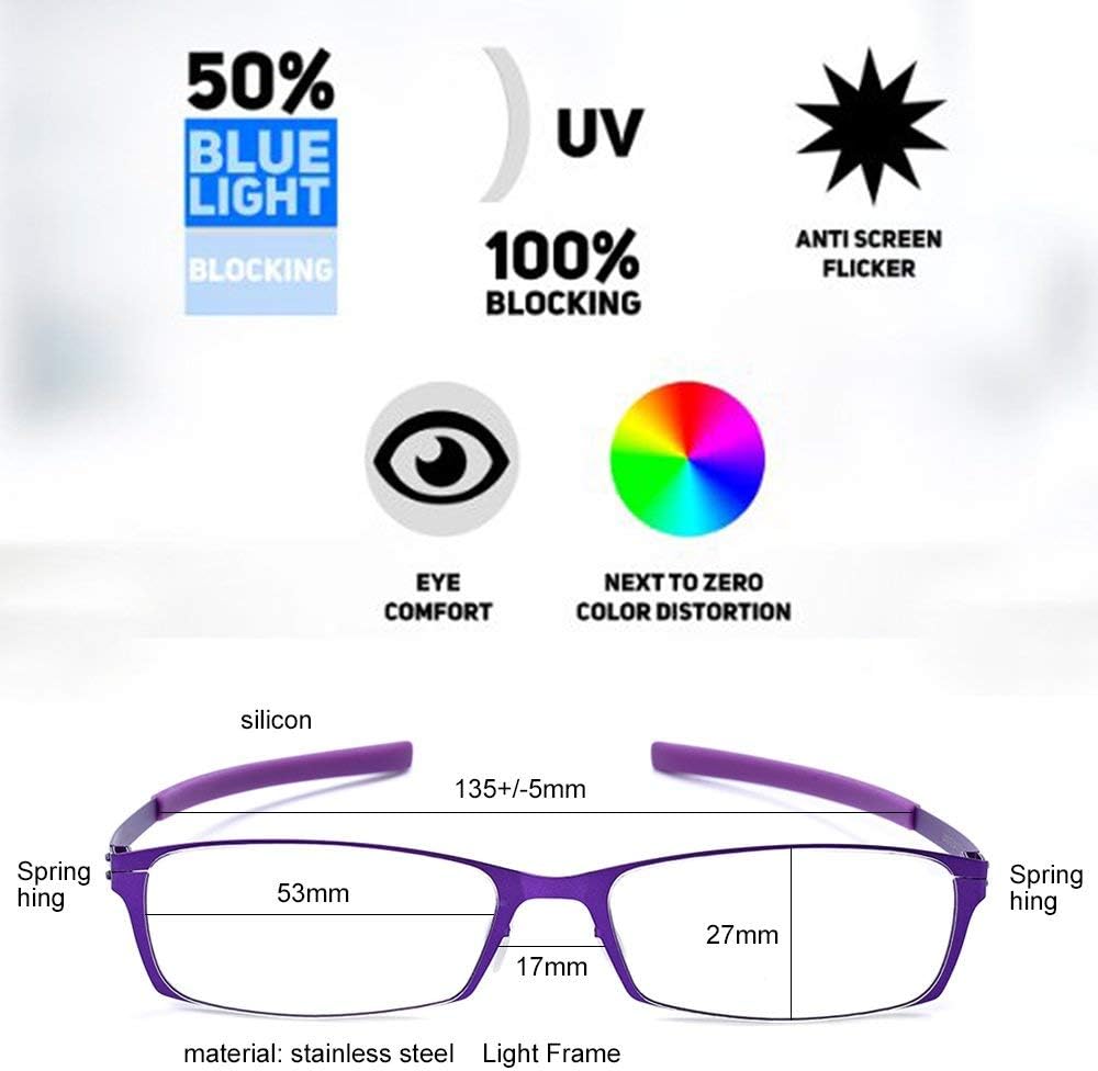 Lectores de anteojos de lectura con marco de metal con sello fino y luz azul + 1.5