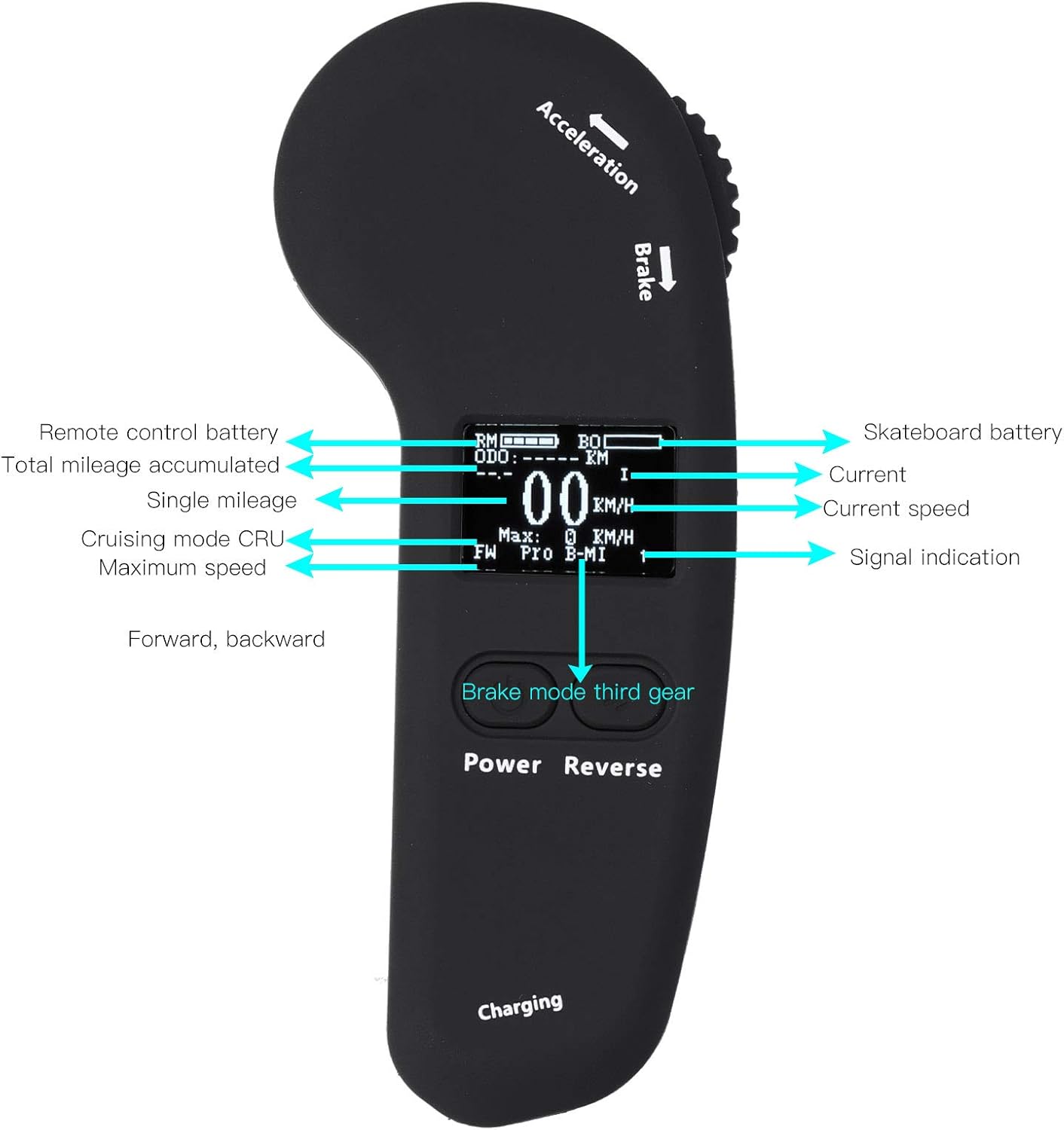 Monopatín eléctrico Carga remota Withpower Indicador Luz Recordatorio de vibración Registro de datos Ajustar freno Monopatín eléctrico inalámbrico