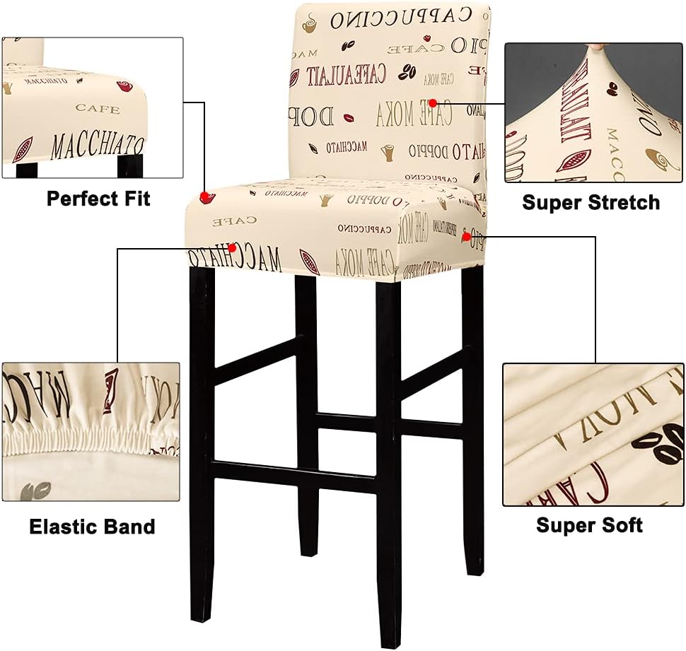 Lellen Funda para taburete de silla de bar jacquard  Paquete de 4 fundas elásticas para silla de comedor giratoria corta, sillas laterales de altura