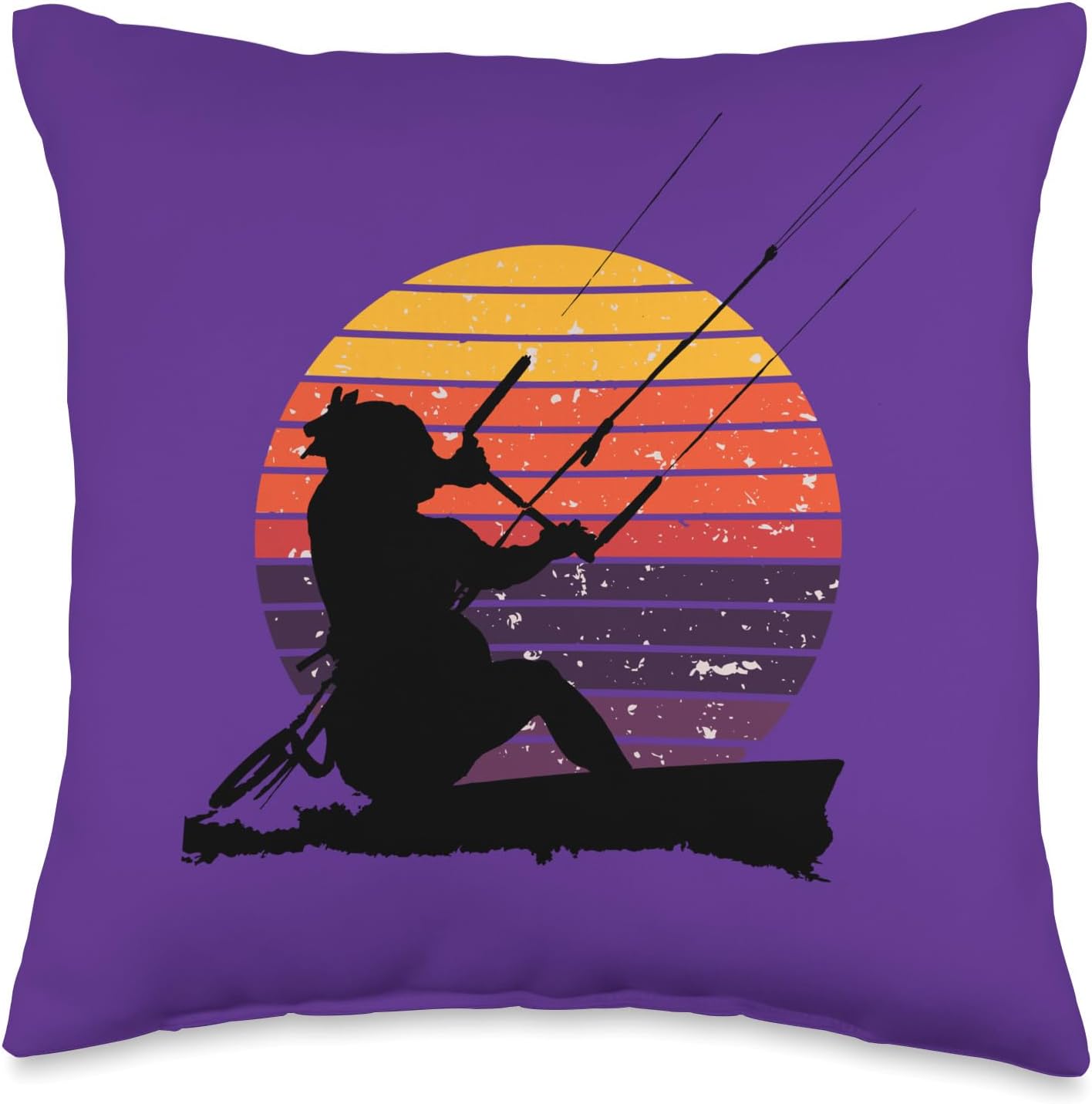 Kitesurf Gifts and Surf Lover Tees by taiche Kitesurfer Action Sport Artistic Silhouette Retro Sunset Throw Pillow, 16×16, Multicolor