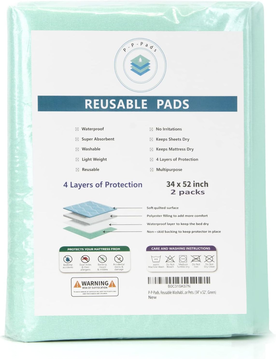 Almohadillas para incontinencia para adultos, personas mayores, niños o mascotas, reutilizables, lavables, resistentes, absorbentes, protección a